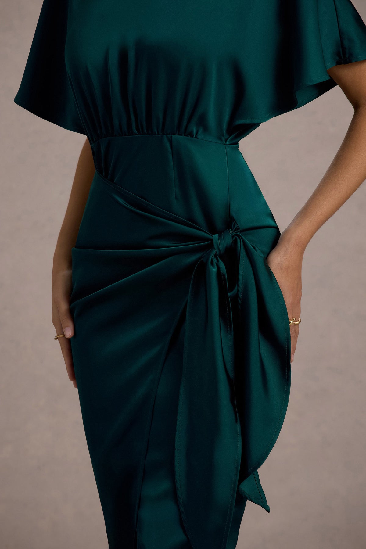 Mika Bottle Green Satin Short-Sleeve Wrap Maxi Dress Club L London - USA Mika Bottle Green Satin Short-Sleeve Wrap Maxi Dress Club L London - USA