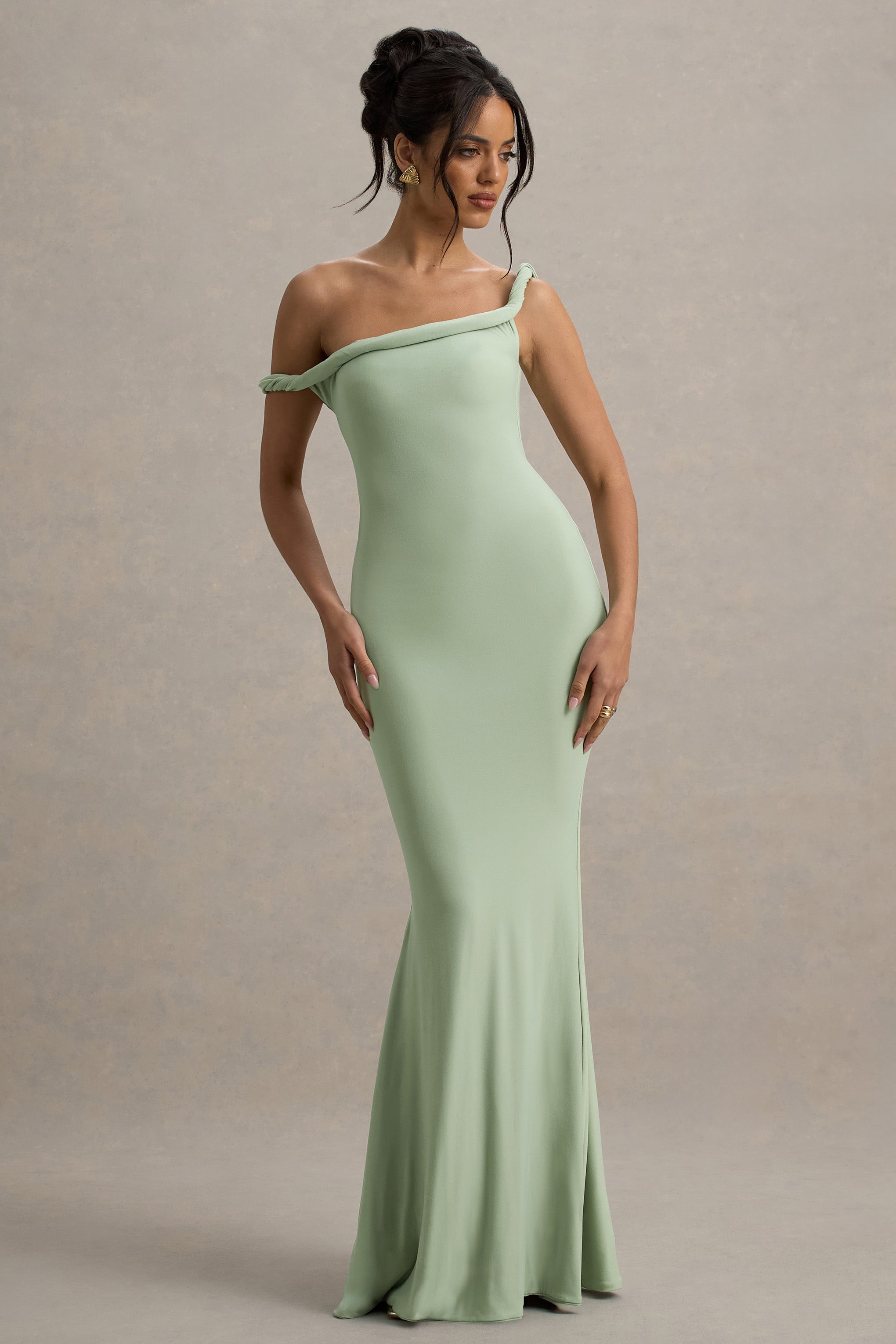 Lita Light Green Twisted Asymmetric Maxi Dress DRESS