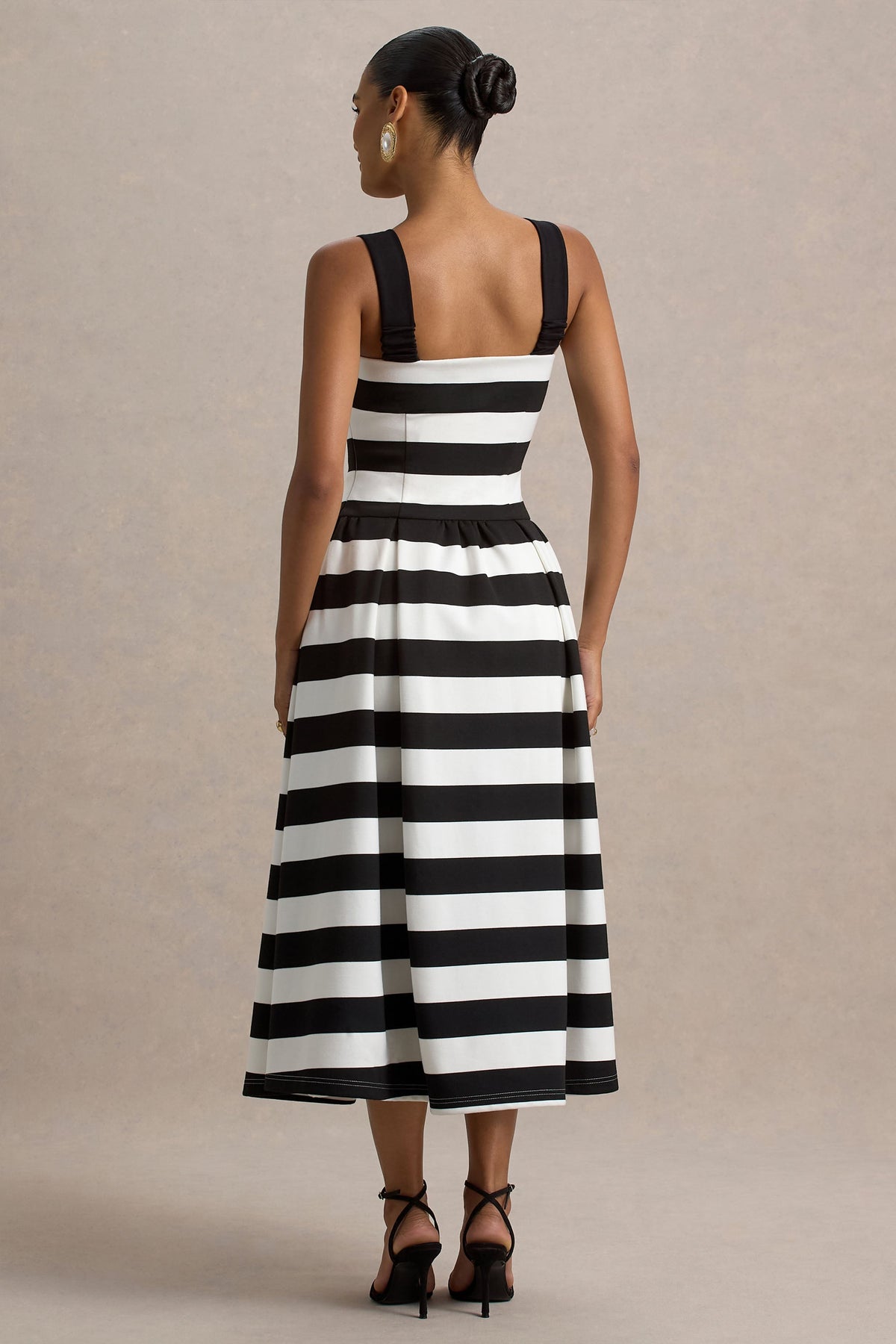 Monte Carlo Black & White Striped Square-Neck Drop-Waist Midi Dress Club L London - USA Monte Carlo Black & White Striped Square-Neck Drop-Waist Midi Dress Club L London - USA