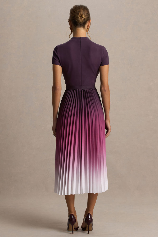 benito midi dress - ombre Libby Burgundy Ombre Woven High-Neck Midi Dress With Pleated Detaili – Club  L London