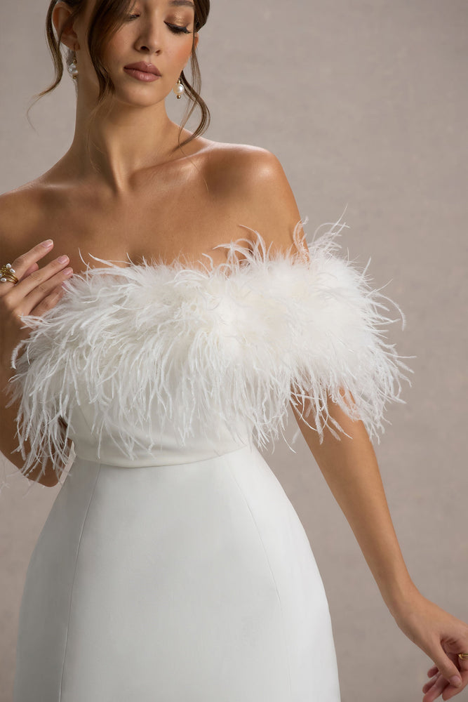 Palace White Bardot Mini Dress With Feather Trim  Club L London - USA