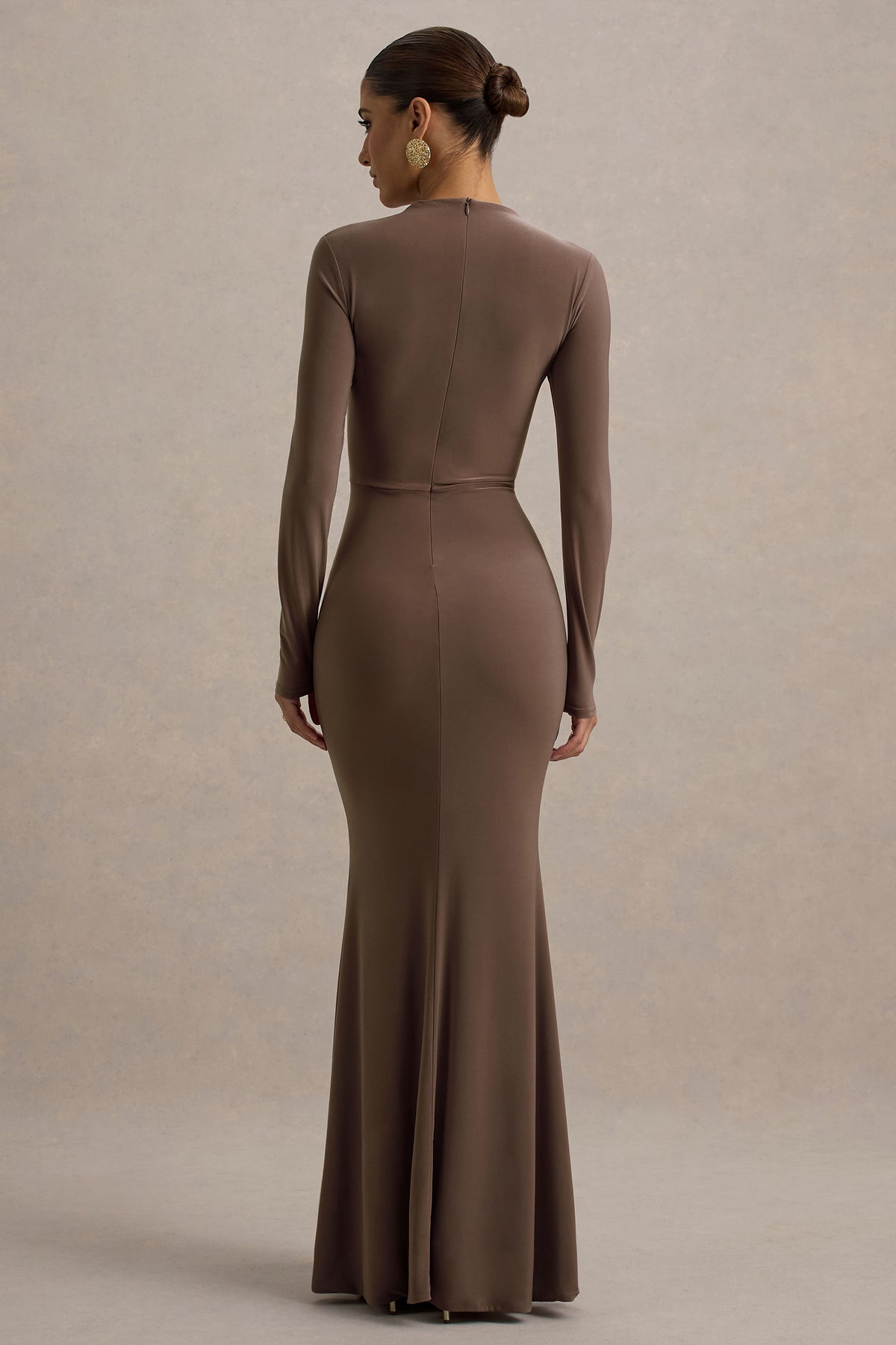 Reid Brown Long-Sleeve Gathered Maxi Dress Club L London - USA Reid Brown Long-Sleeve Gathered Maxi Dress Club L London - USA