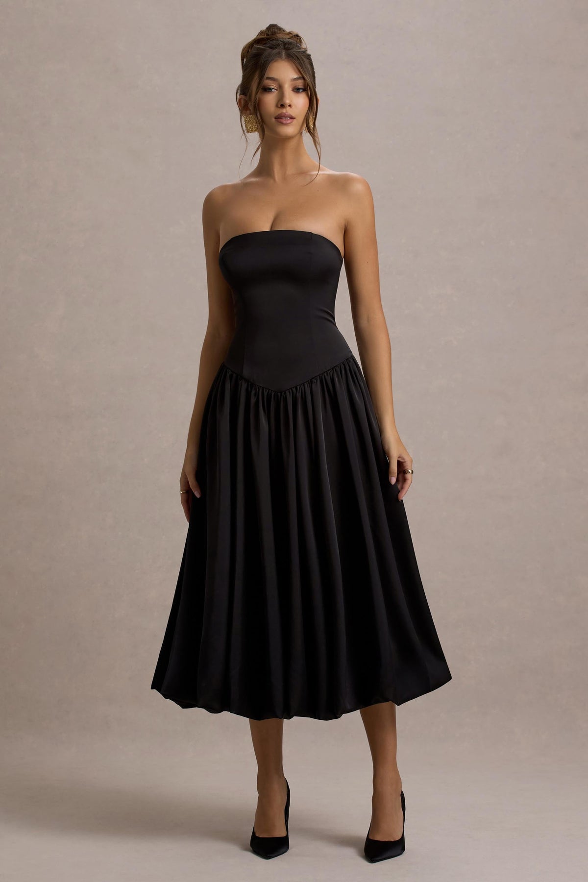 Keyton Black Satin Bandeau Midi Dress Club L London - USA Keyton Black Satin Bandeau Midi Dress Club L London - USA