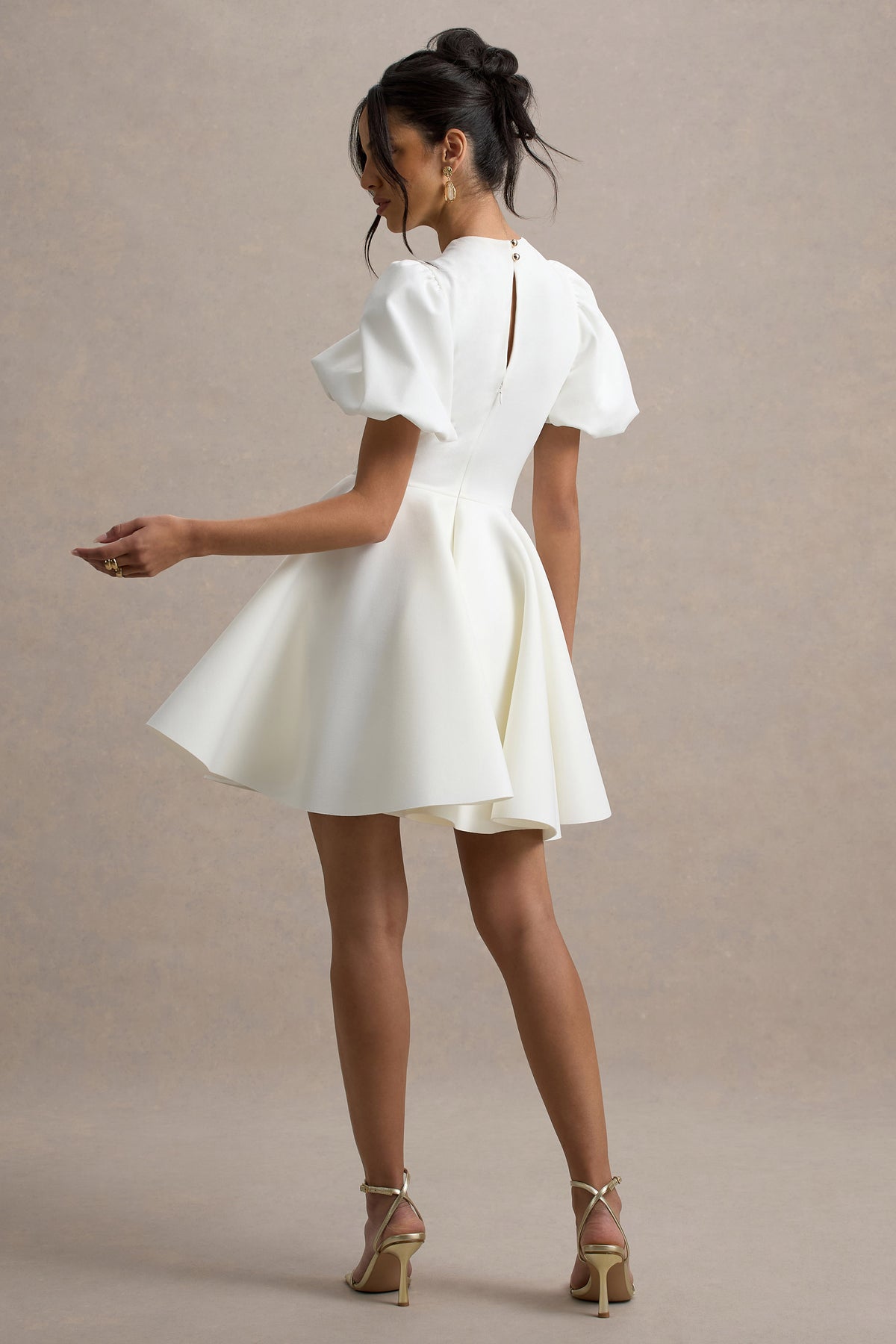 Emelia White Puff-Sleeve Skater Mini Dress Club L London - USA Emelia White Puff-Sleeve Skater Mini Dress Club L London - USA