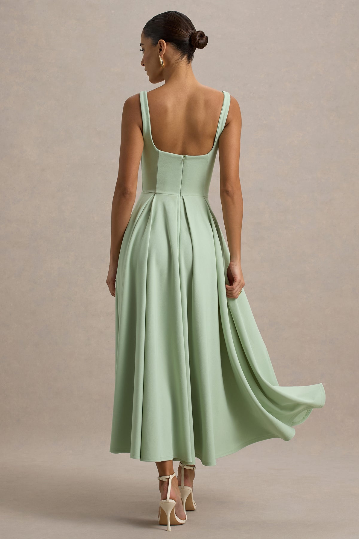 Parina | Light Green Strappy Volume-Hem Midi Dress - UK 16 Light Green Parina | Light Green Strappy Volume-Hem Midi Dress - UK 16 Light Green