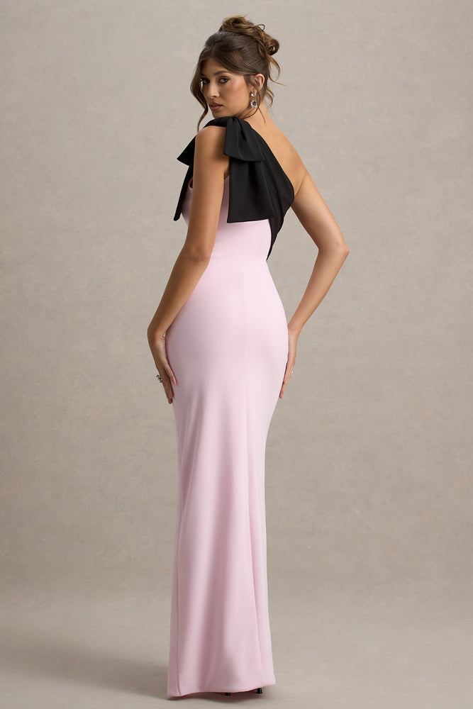 Kiri Pink & Black One-Shoulder Bow Maxi Dress – Club L