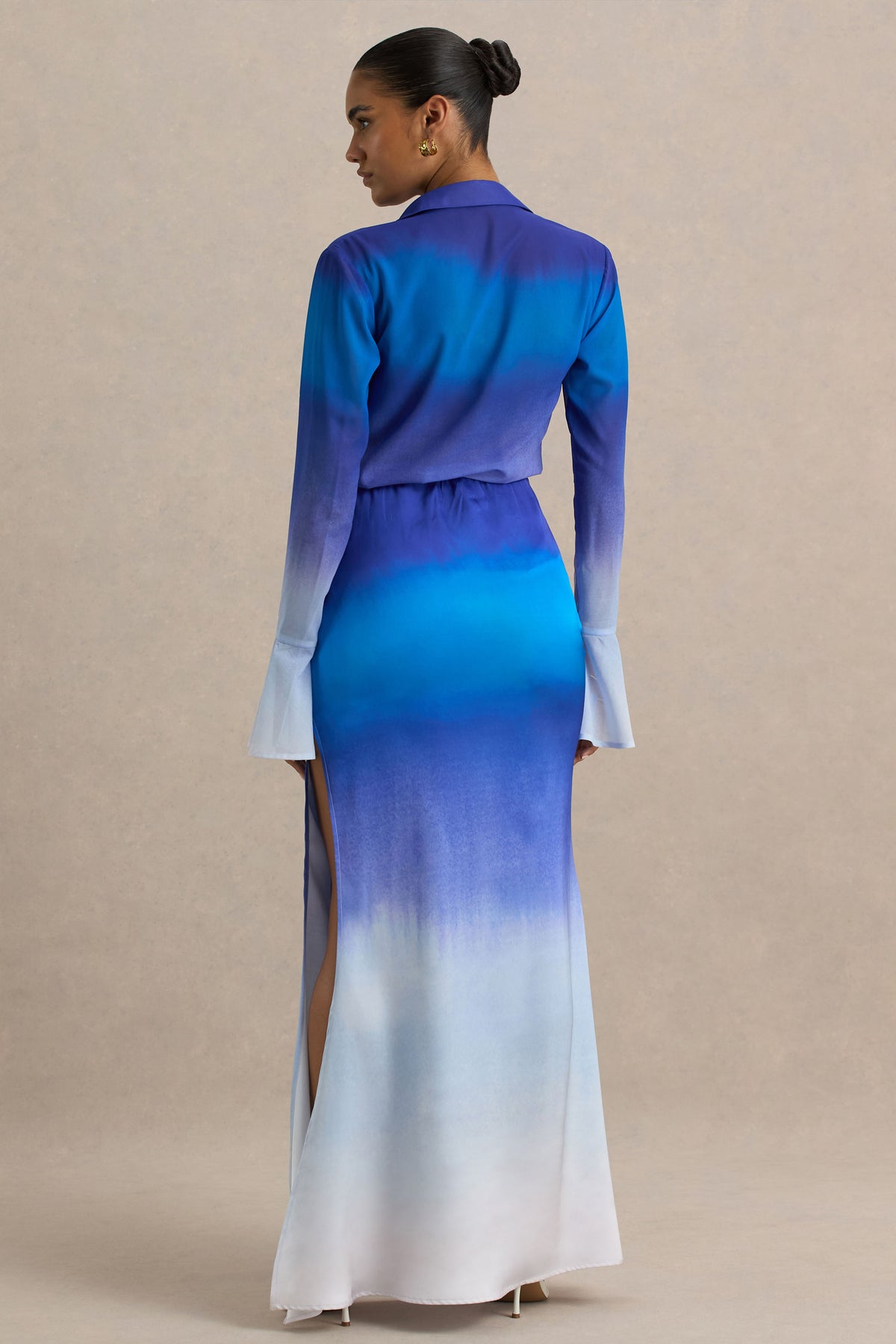 Serita Blue Ombre Satin Split Maxi Skirt Club L London - USA Serita Blue Ombre Satin Split Maxi Skirt Club L London - USA