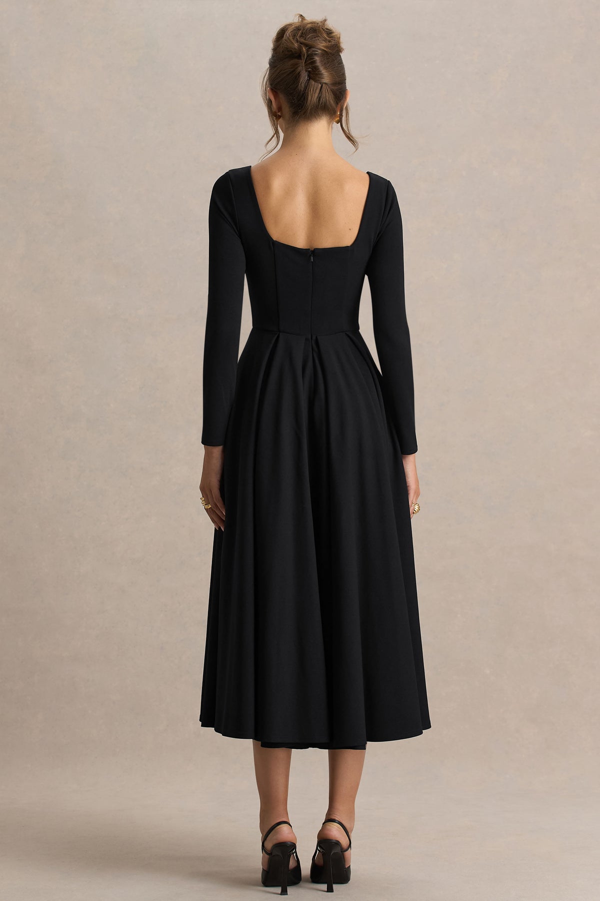 Alison Black Square-Neck A-Line Midi Dress – Club L London Alison Black Square-Neck A-Line Midi Dress – Club L London