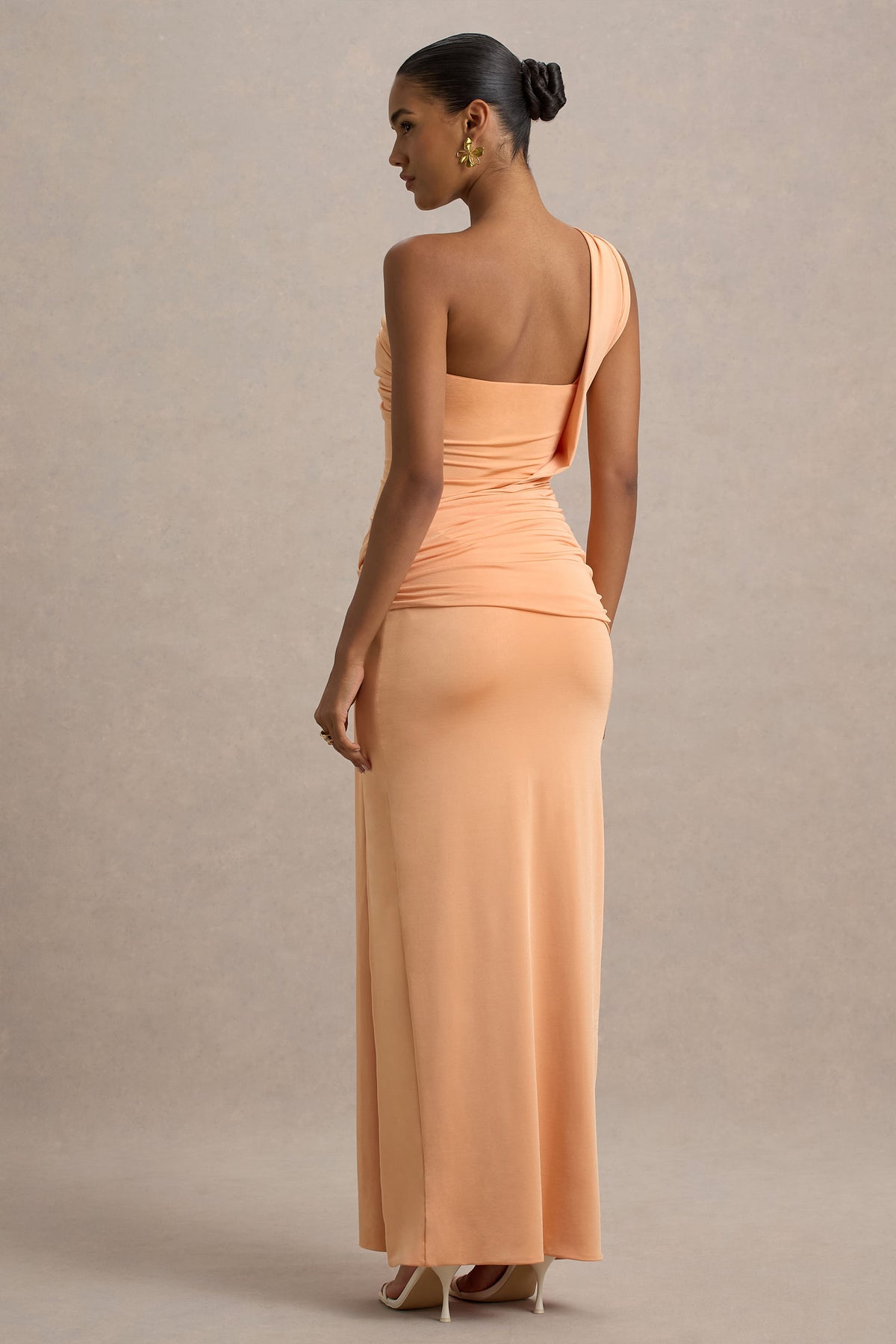 Erminia Peach One-Shoulder Twist Wrap Maxi Dress Club L London - USA Erminia Peach One-Shoulder Twist Wrap Maxi Dress Club L London - USA