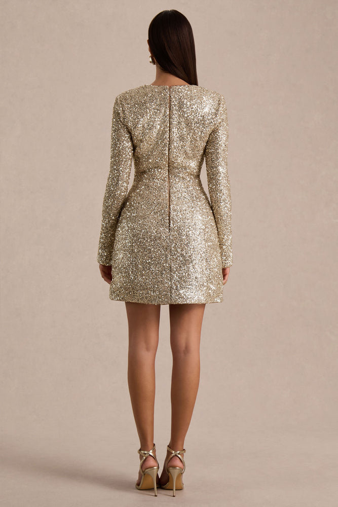 Invite | GOLD Sequin Square-Neck Mini Dress