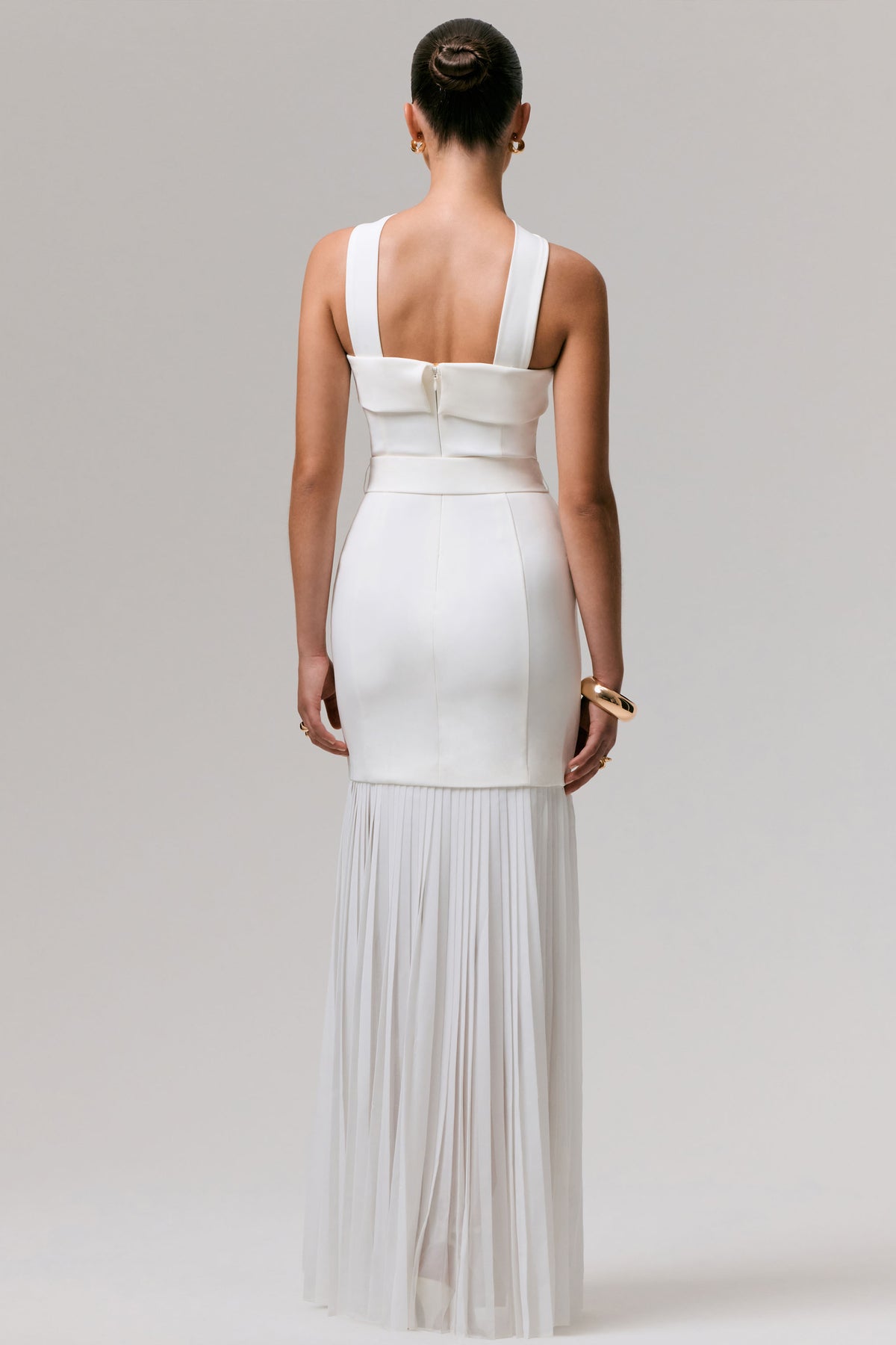 Jaquetta | White Belted Maxi Dress With Pleated Chiffon Skirt