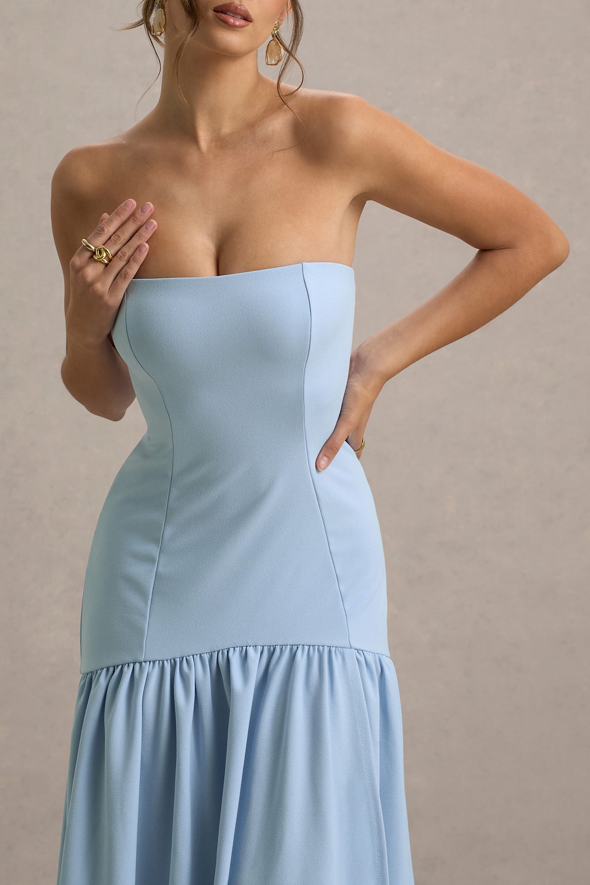 Penny Powder Blue Bandeau Drop-Waist Maxi Dress Club L London - USA Penny Powder Blue Bandeau Drop-Waist Maxi Dress Club L London - USA