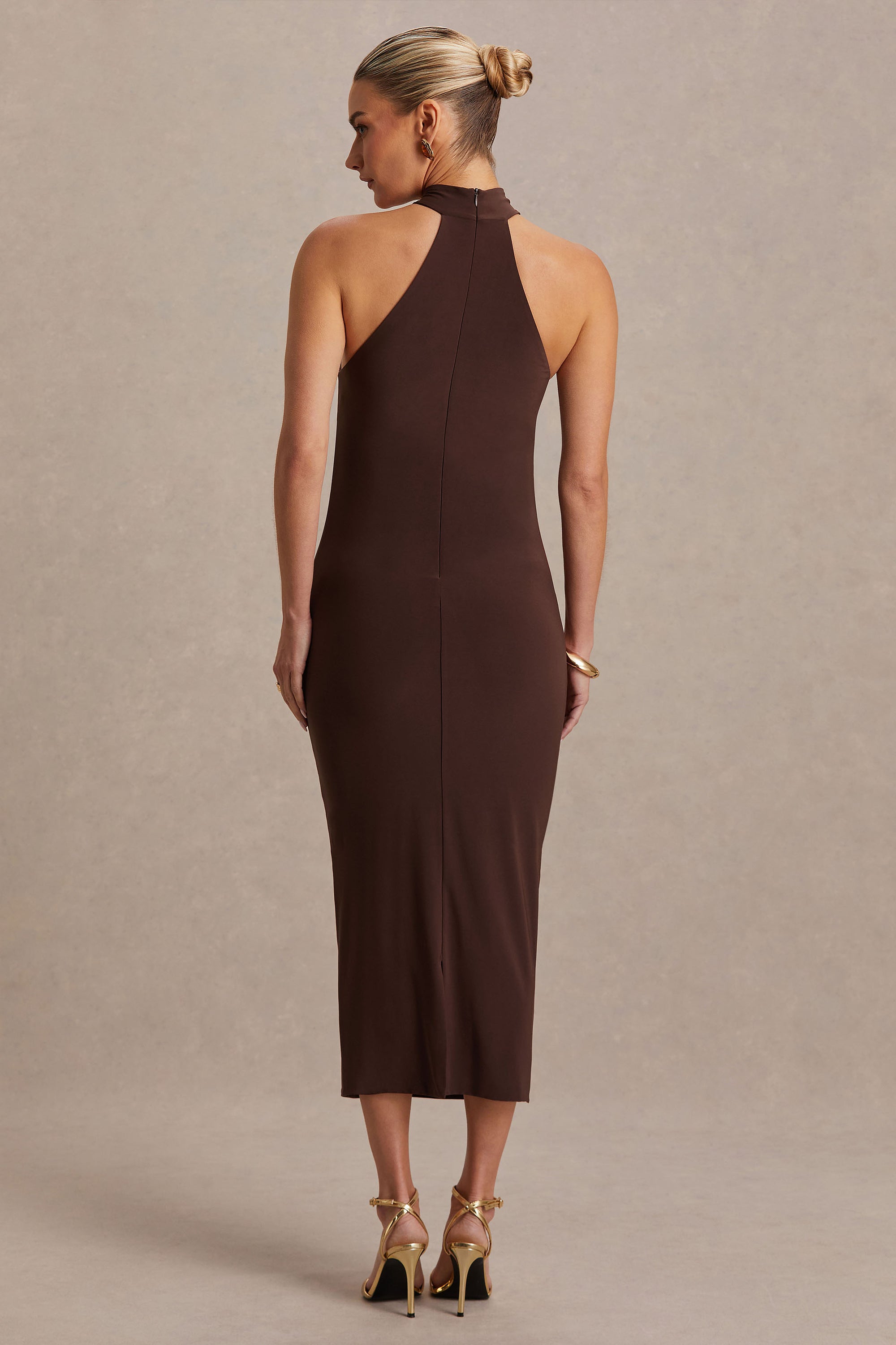 halter neck backless midi dress Halterneck backless silk-blend midi dress - black