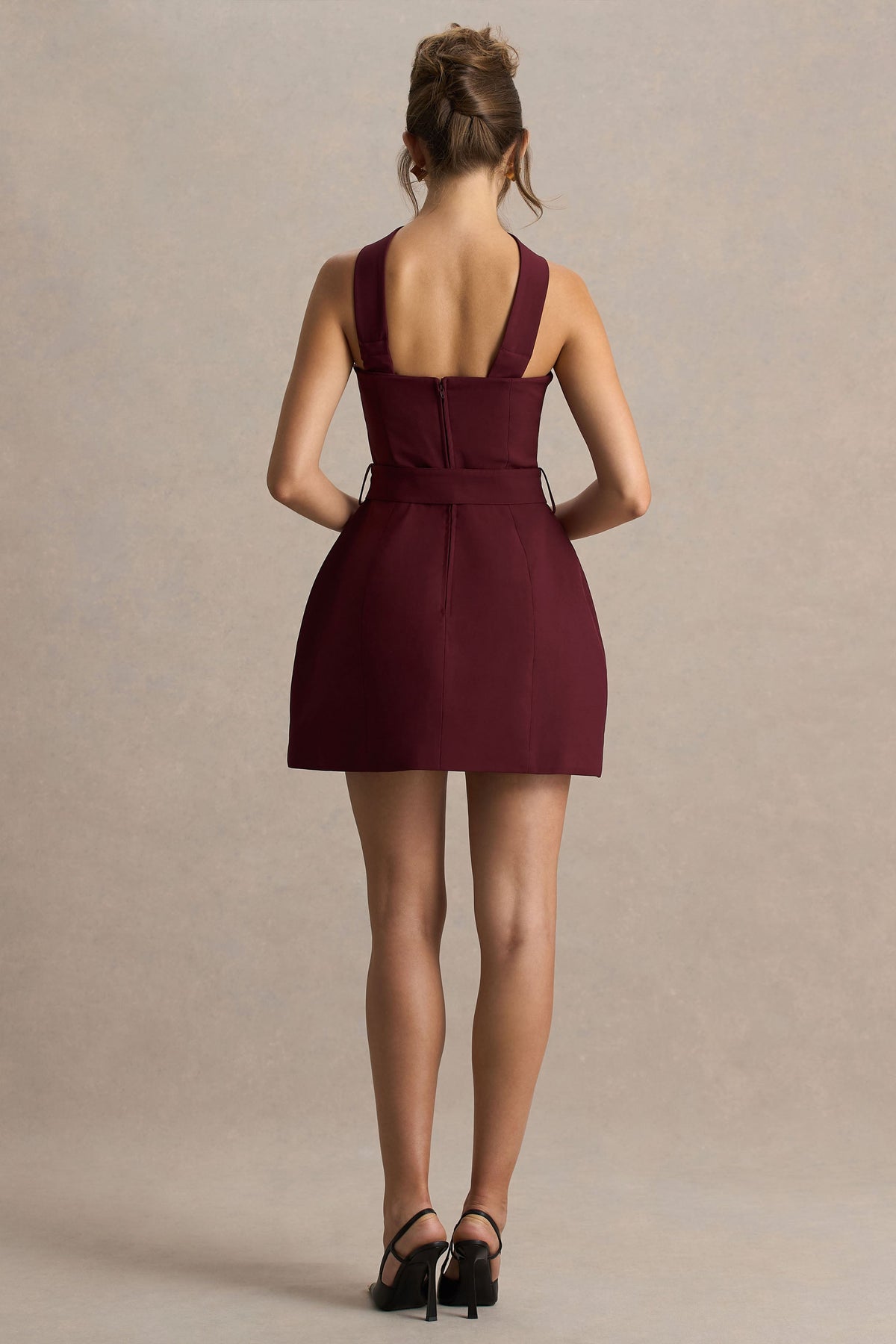 Timberly | Burgundy High-Neck Tailored Micro-Mini Dress - UK 8 Burgundy Timberly | Burgundy High-Neck Tailored Micro-Mini Dress - UK 8 Burgundy