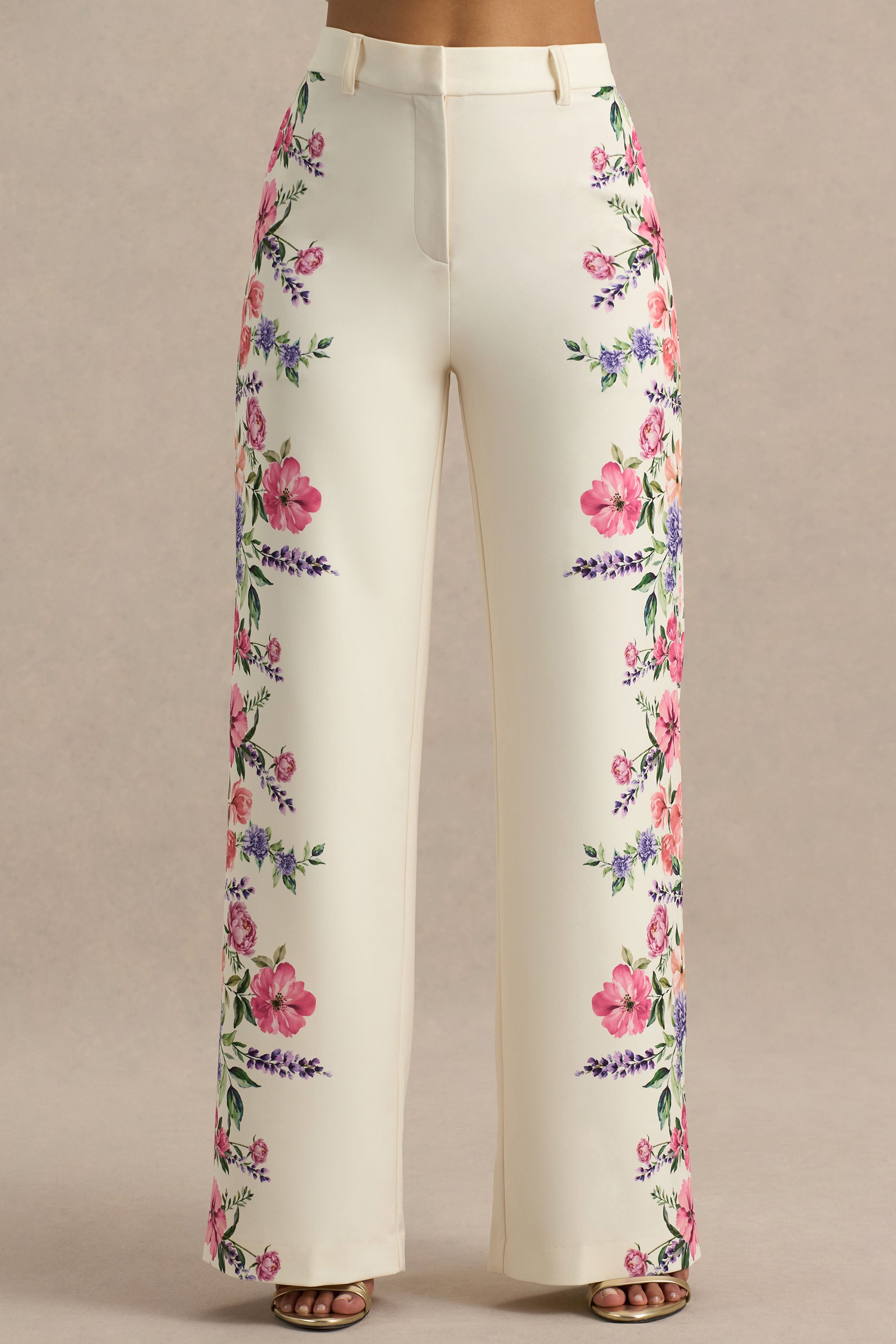 Solana | White Floral Border Print Wide-Leg Trousers – Club L