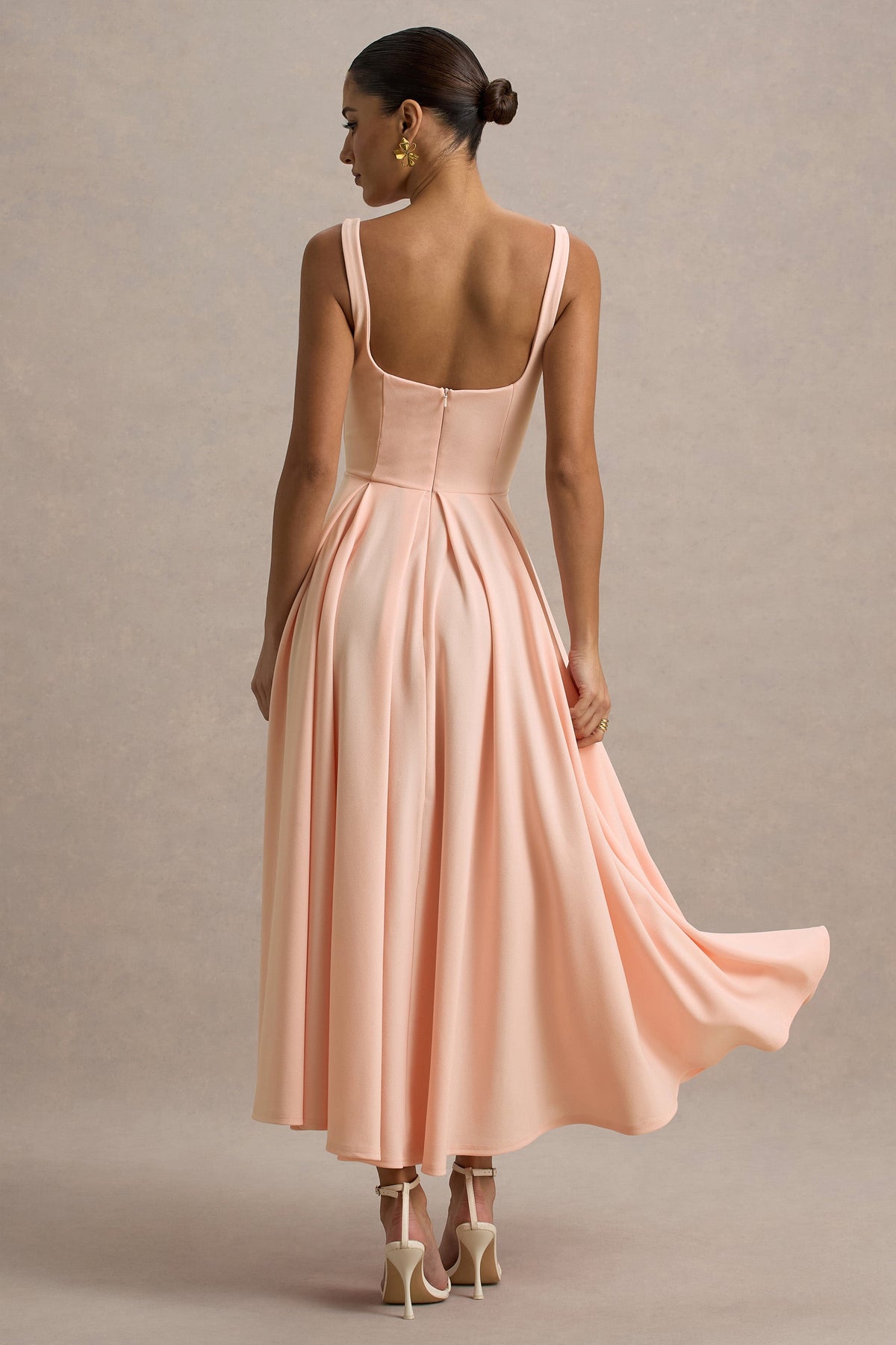 Parina | Pink Strappy Volume-Hem Midi Dress