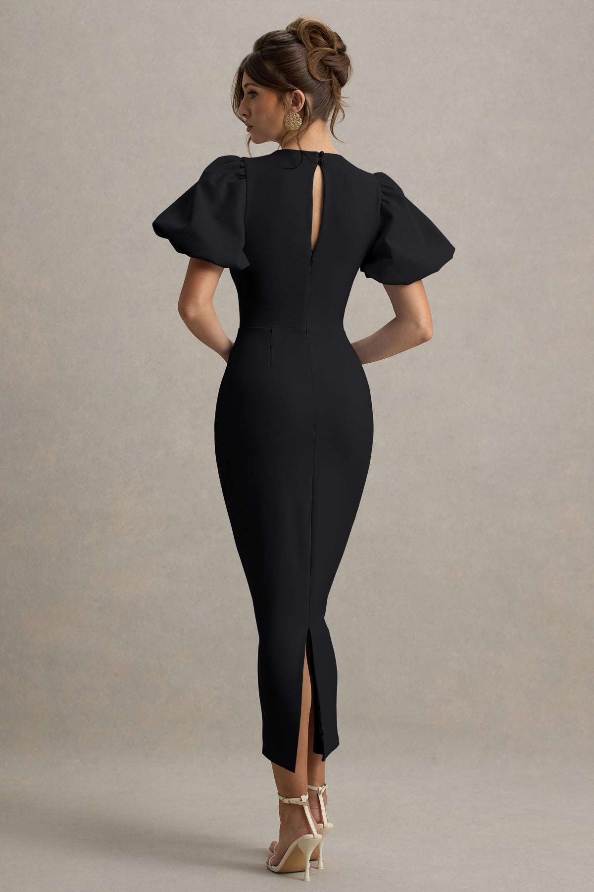 Dakota Black Puff-Sleeve Midi Dress – Club L London