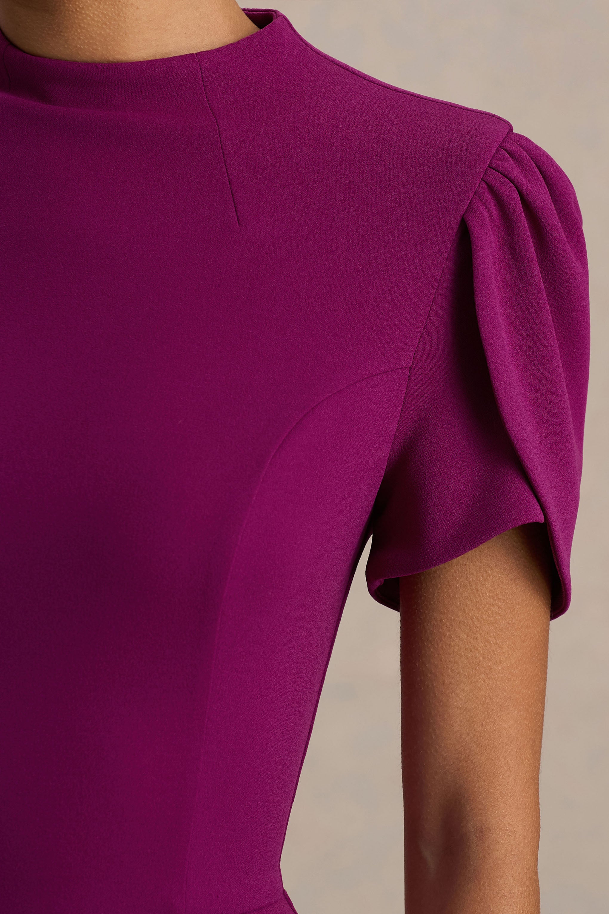 Vicky | Mulberry High Neck Midi Dress With Puff Sleeves – Club L
