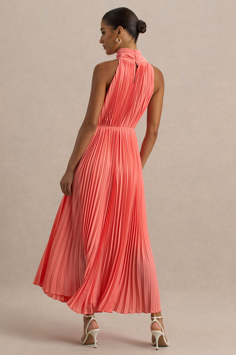 red pleated dress Olympia Asymmetrical Pleated Maxi Dress