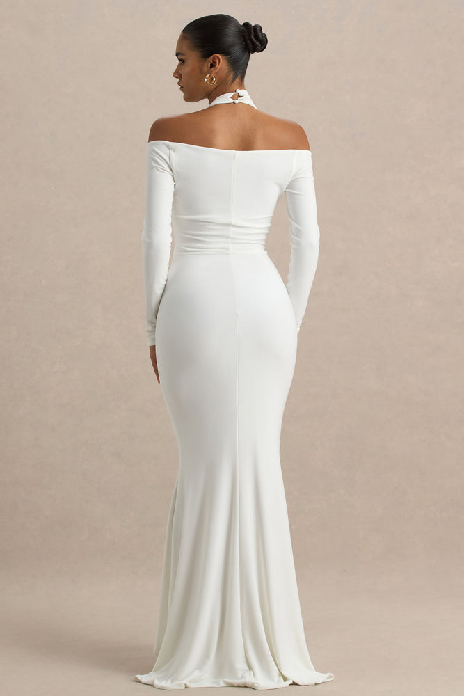 Living High | White Halter-Neck Maxi Dress With Long Sleeves Living High | White Halter-Neck Maxi Dress With Long Sleeves