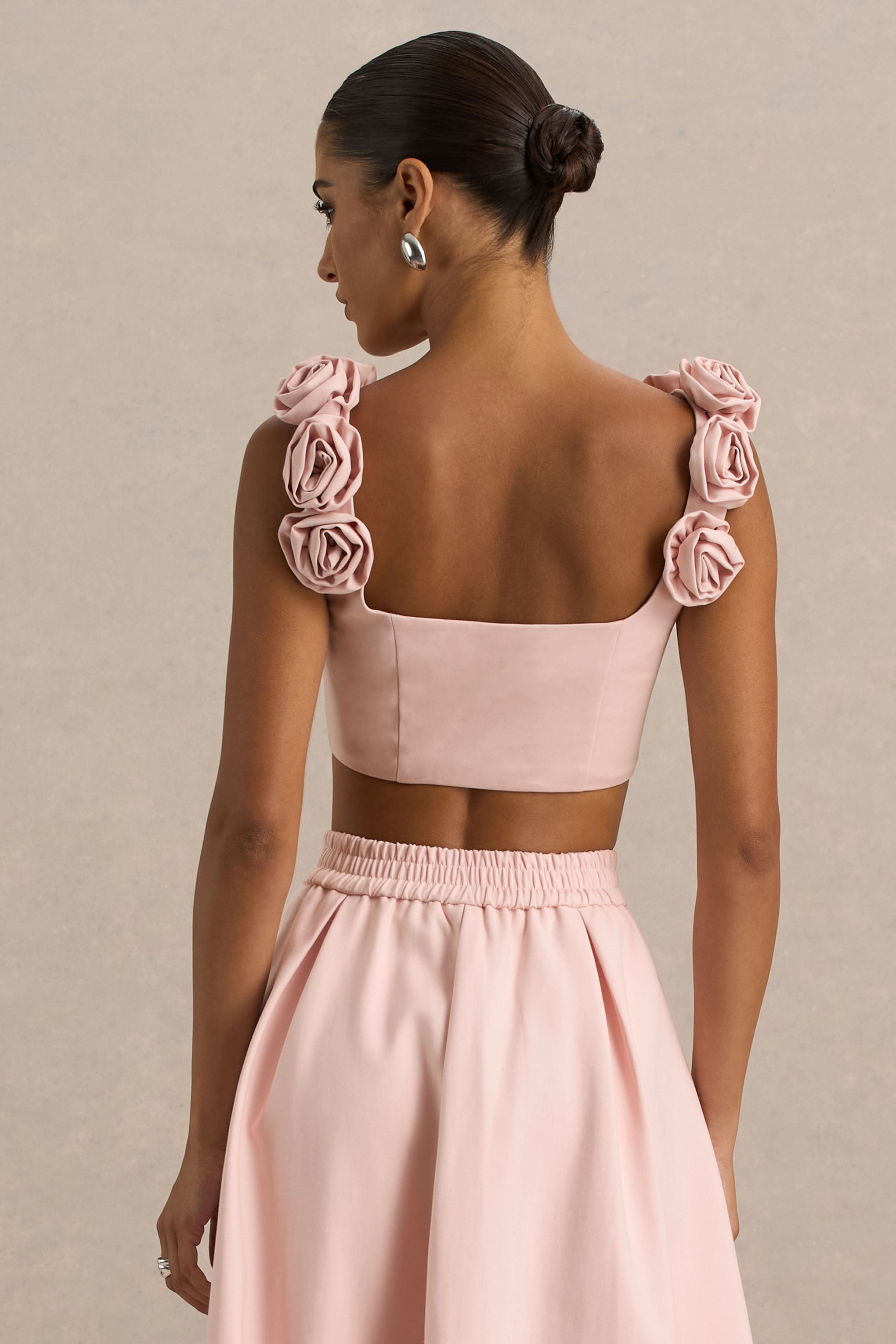 Blade | Baby Pink Scoop-Neck Crop Top With Corsage Details – Club