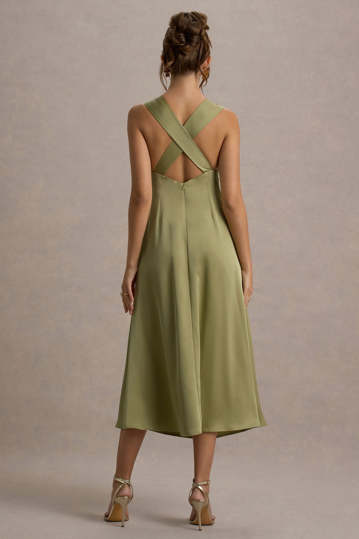 Beck Light Green Satin Plunge-Neck Cross-Back Midi Dress Club L London - USA Beck Light Green Satin Plunge-Neck Cross-Back Midi Dress Club L London - USA