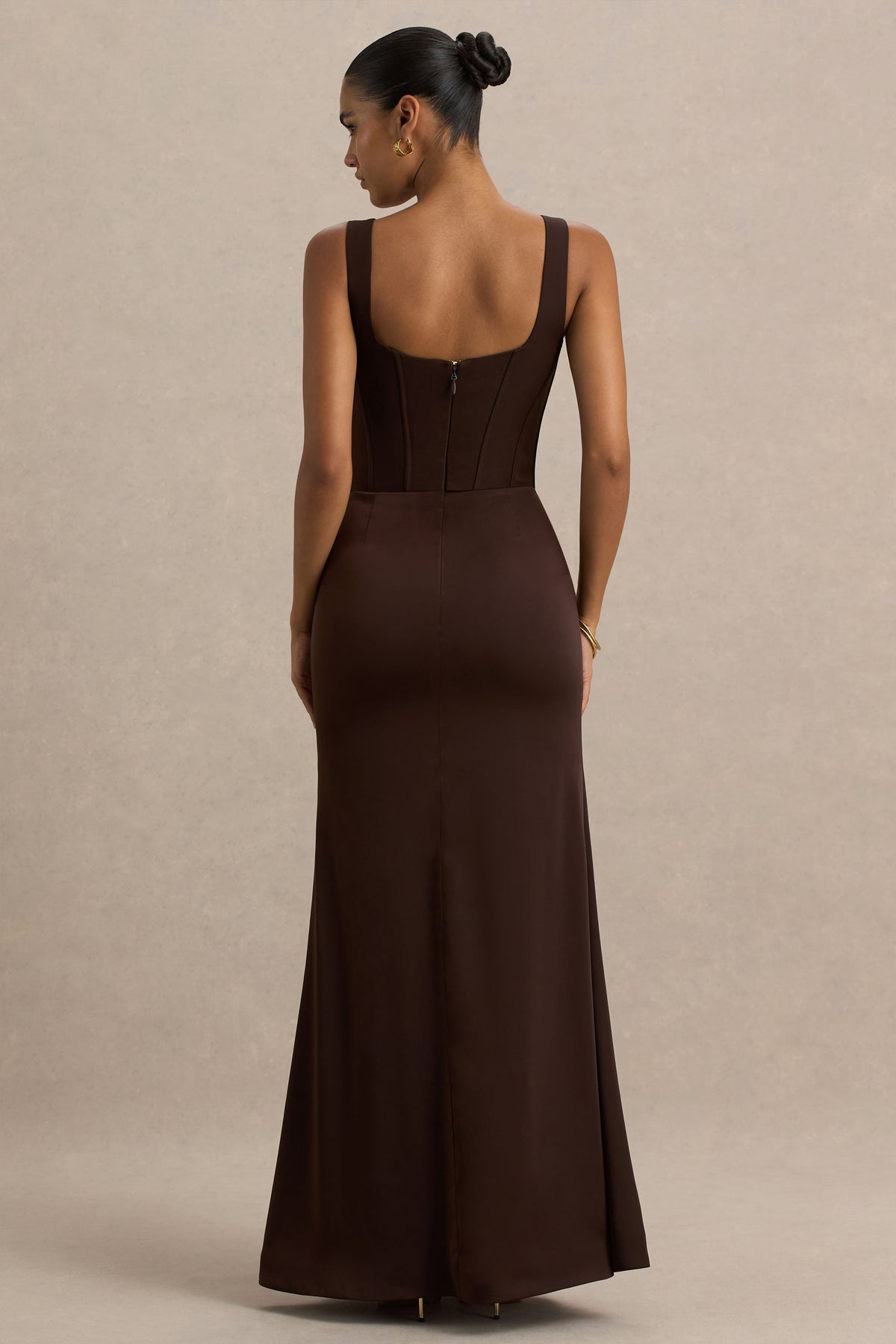 Morgan Brown Satin Corset Maxi Dress Club L London - USA Morgan Brown Satin Corset Maxi Dress Club L London - USA