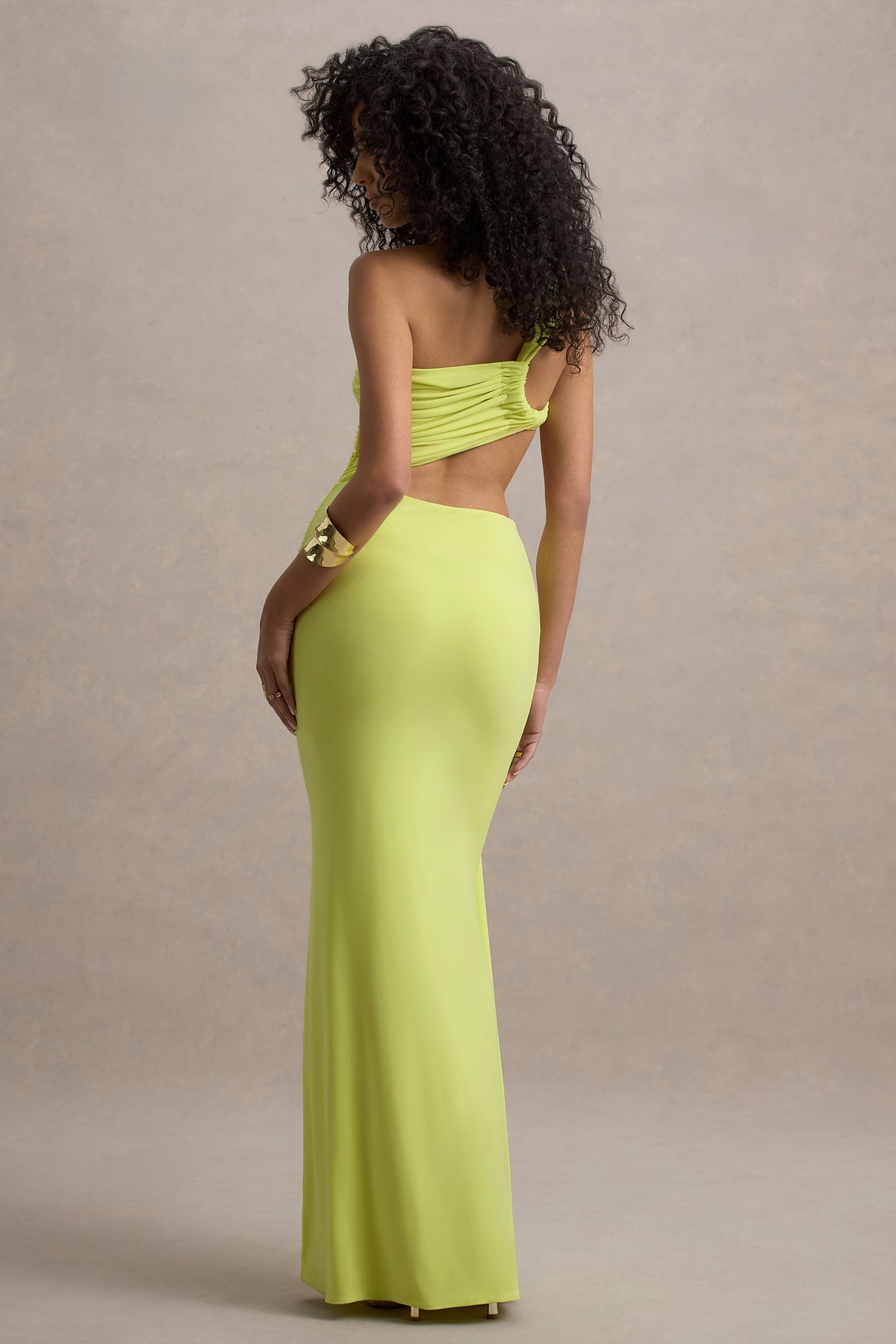 Giovanna Lime Green Asymmetric Maxi Dress With Wrap Skirt Club L London - USA Giovanna Lime Green Asymmetric Maxi Dress With Wrap Skirt Club L London - USA