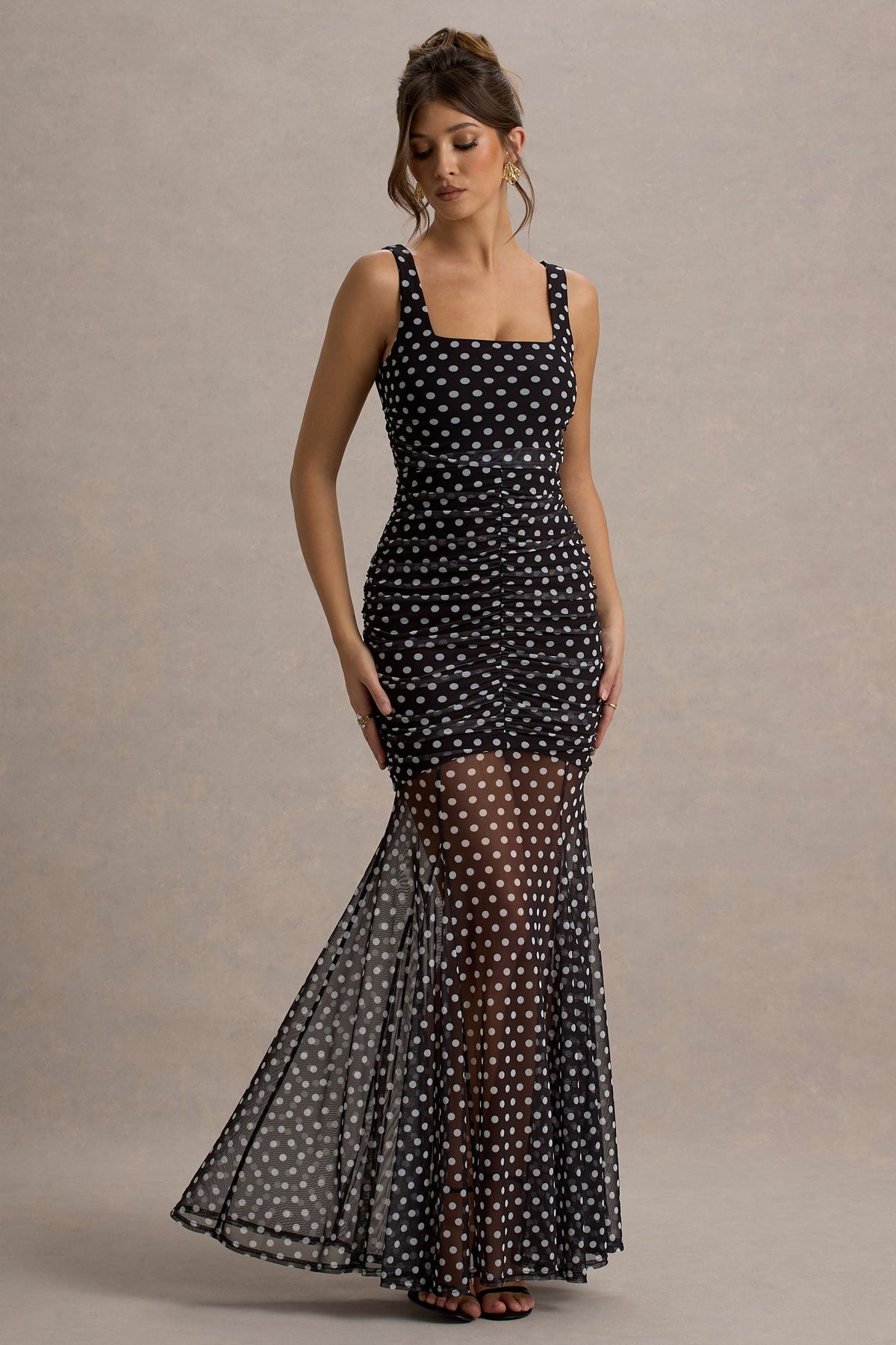 Galaxia | Black & White Polka Dot Maxi Dress With Mesh Skirt - UK 10 Black AND White POLKADOT Galaxia | Black & White Polka Dot Maxi Dress With Mesh Skirt - UK 10 Black AND White POLKADOT
