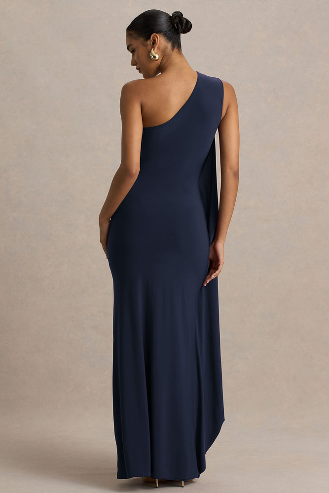 Adelina Navy One-Shoulder Maxi Dress With Drape  Club L London - USA