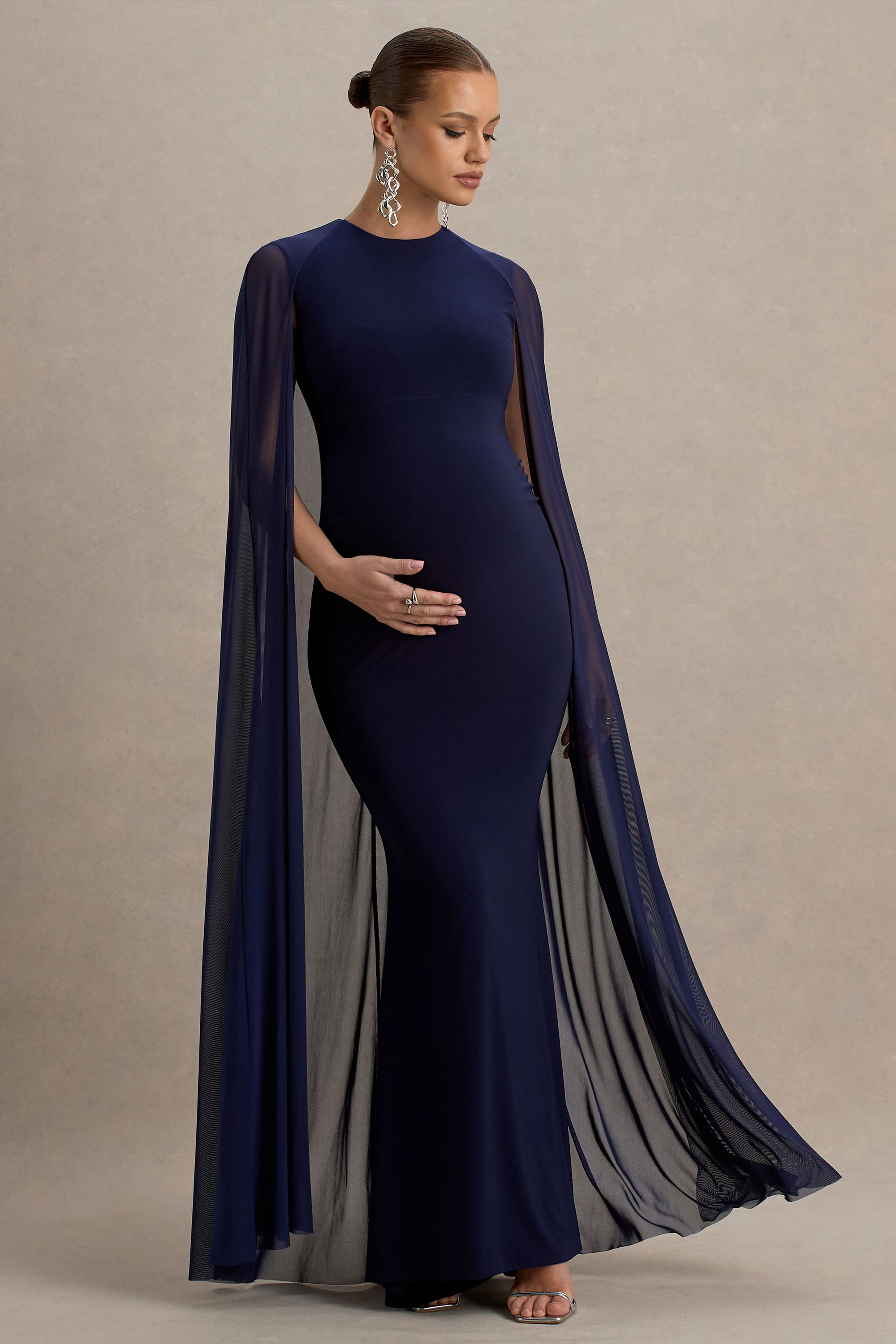 navy maternity evening dress Maternity Dress Women's Off Shoulder Split A Line Casual Maxi Dress  Photography Dress for Babyshower Navy M at Amazon Women's Clothing store