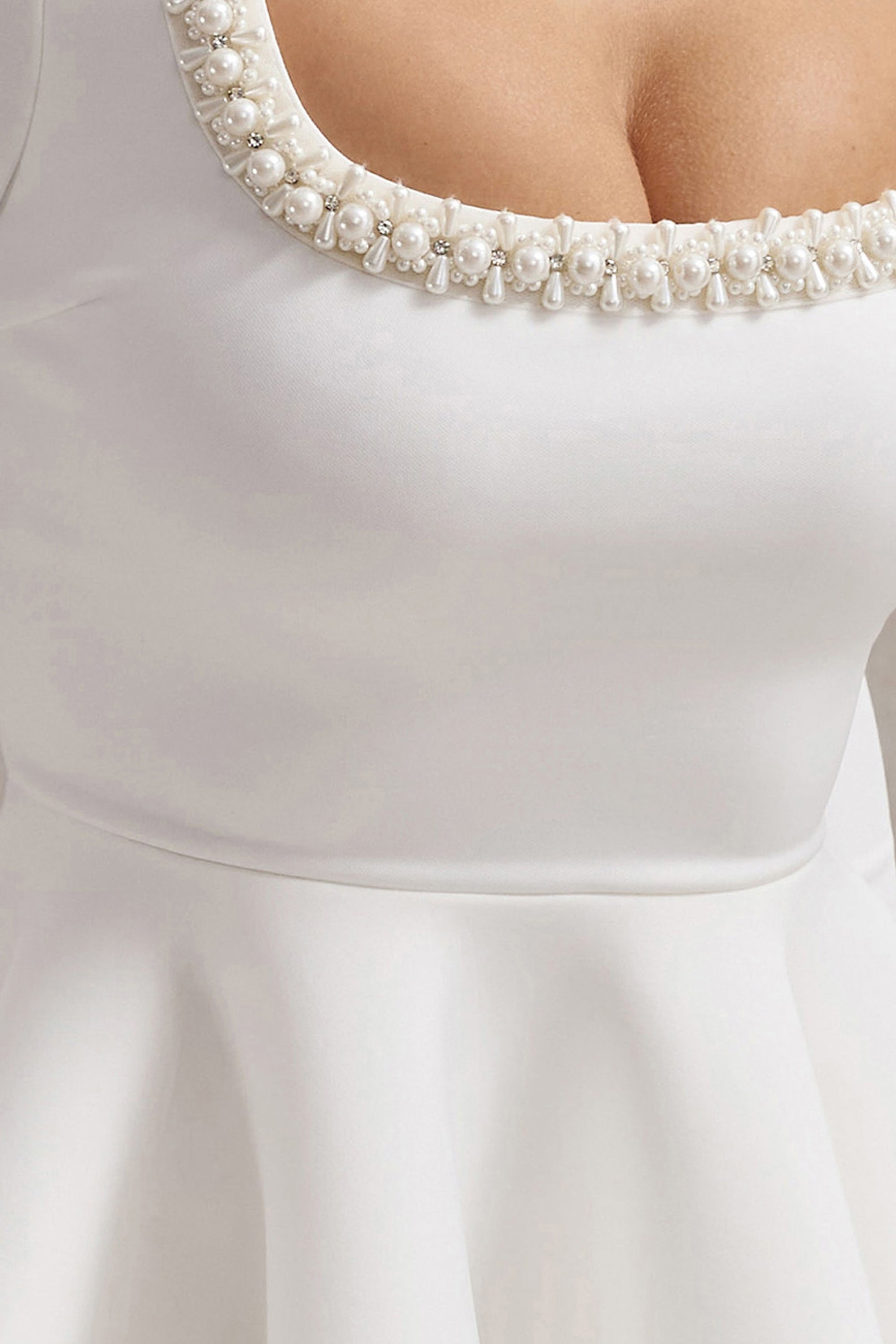 Wilder | White Embellished Square-Neck Long-Sleeve Skater Mini Dress – Club L London