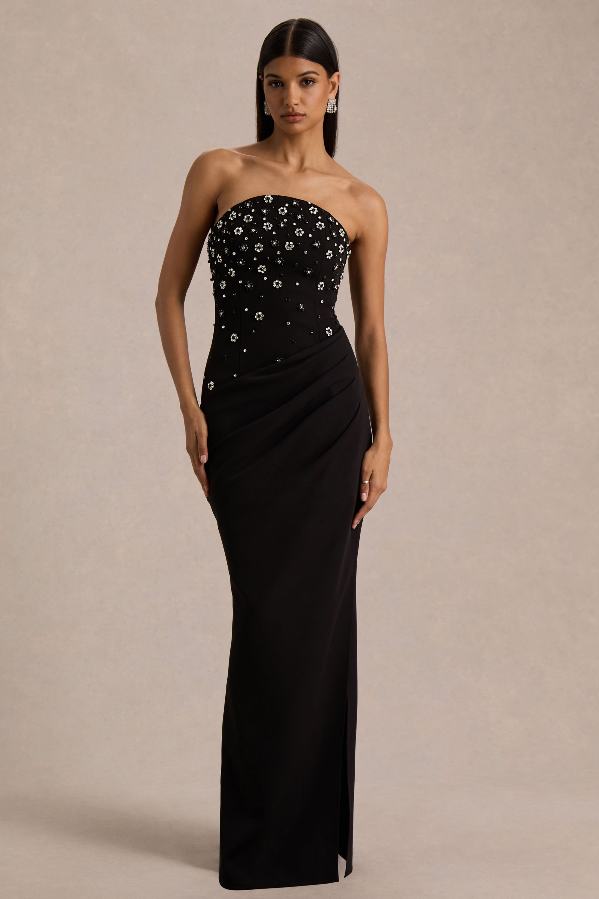 embellished bandeau maxi dress in black Black KarenMillen Petite Embellished Figure Form Bandage Bandeau Maxi Dress