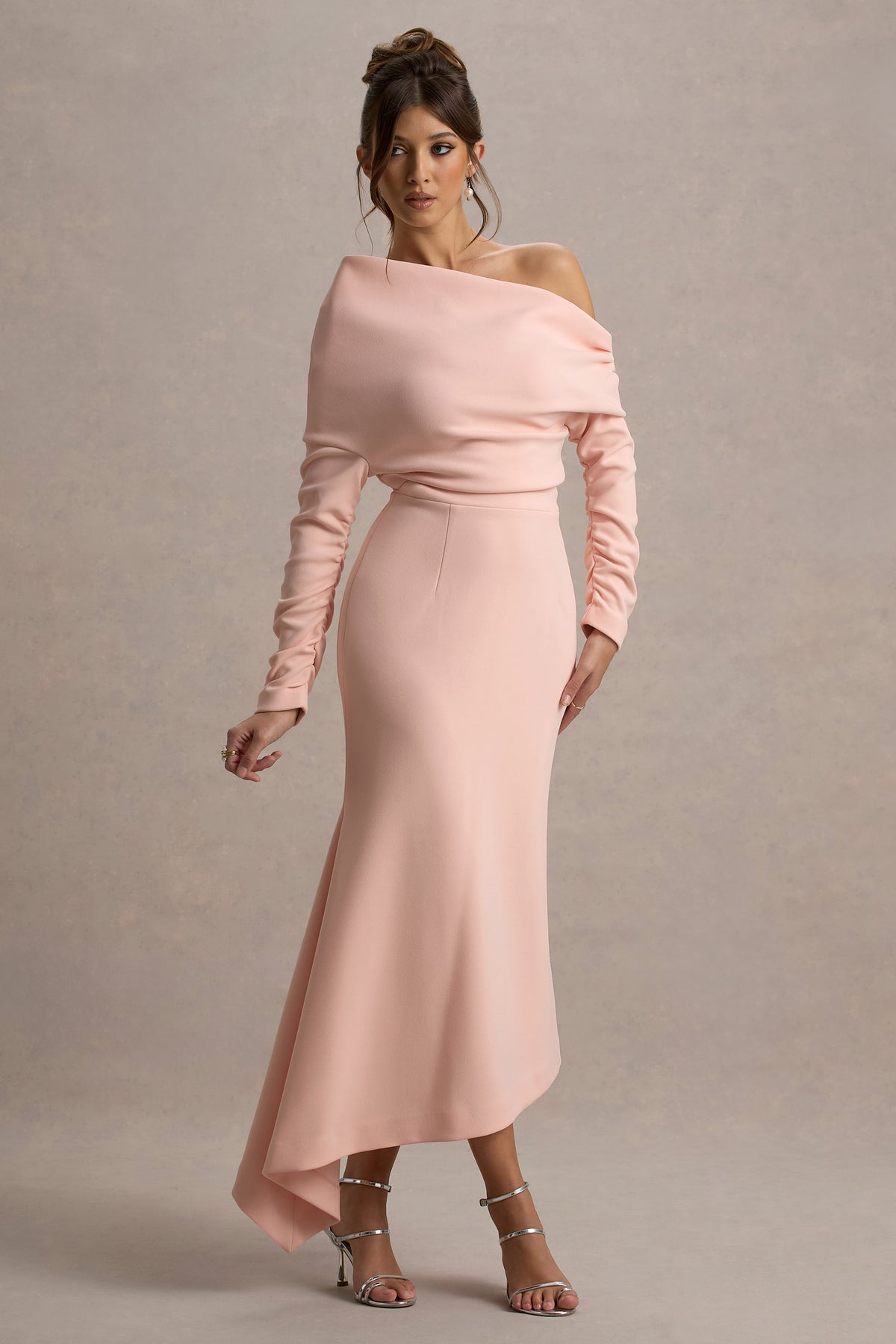 Lou Pink One-Shoulder Asymmetric Maxi Dress Club L London - USA Lou Pink One-Shoulder Asymmetric Maxi Dress Club L London - USA