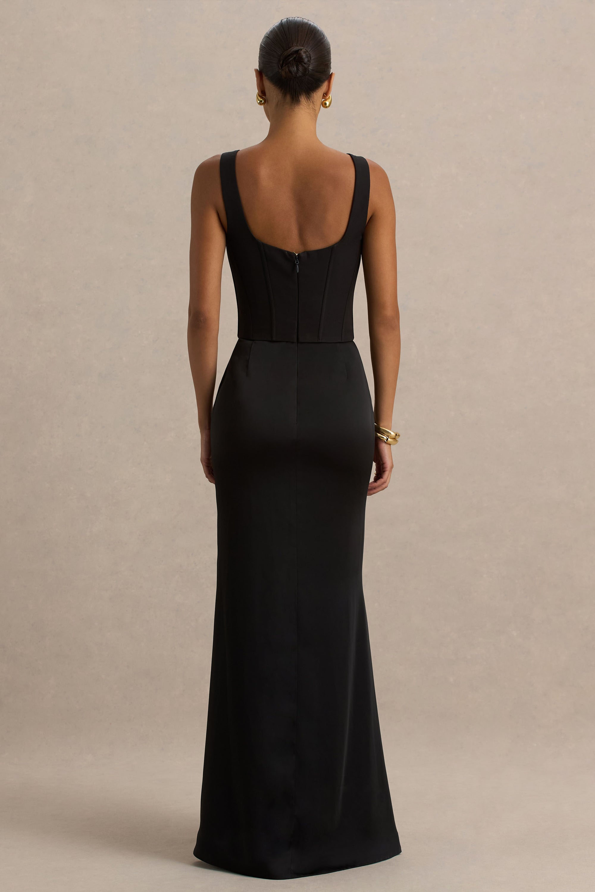 Morgan | Black Satin Corset Maxi Dress – Club L London