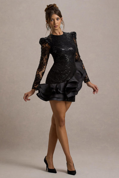 Robe Cocktail Noire Magaschoni Taille 12 - Manches Décorées De Bijoux (Neuf Avec étiquettes)