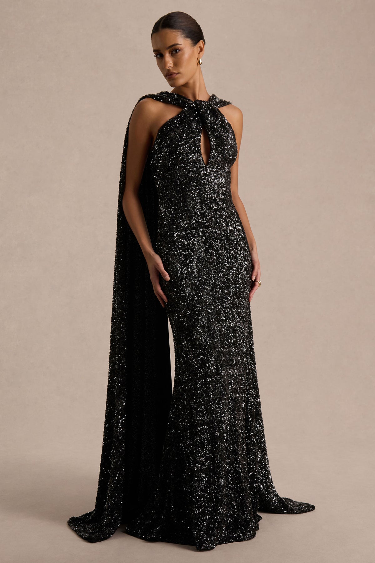 Renelle Black Sequin Halter Neck Maxi Dress Club L London - USA Renelle Black Sequin Halter Neck Maxi Dress Club L London - USA