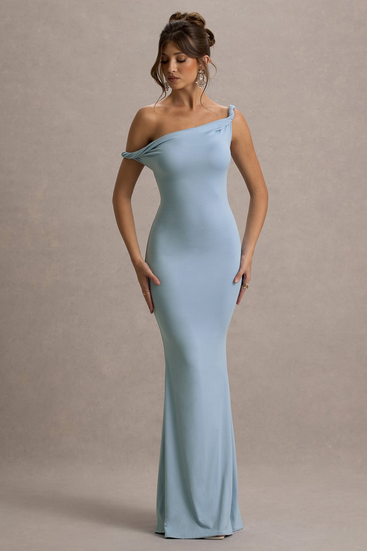 Lita Powder Blue Twisted Asymmetric Maxi Dress Club L London - USA Lita Powder Blue Twisted Asymmetric Maxi Dress Club L London - USA
