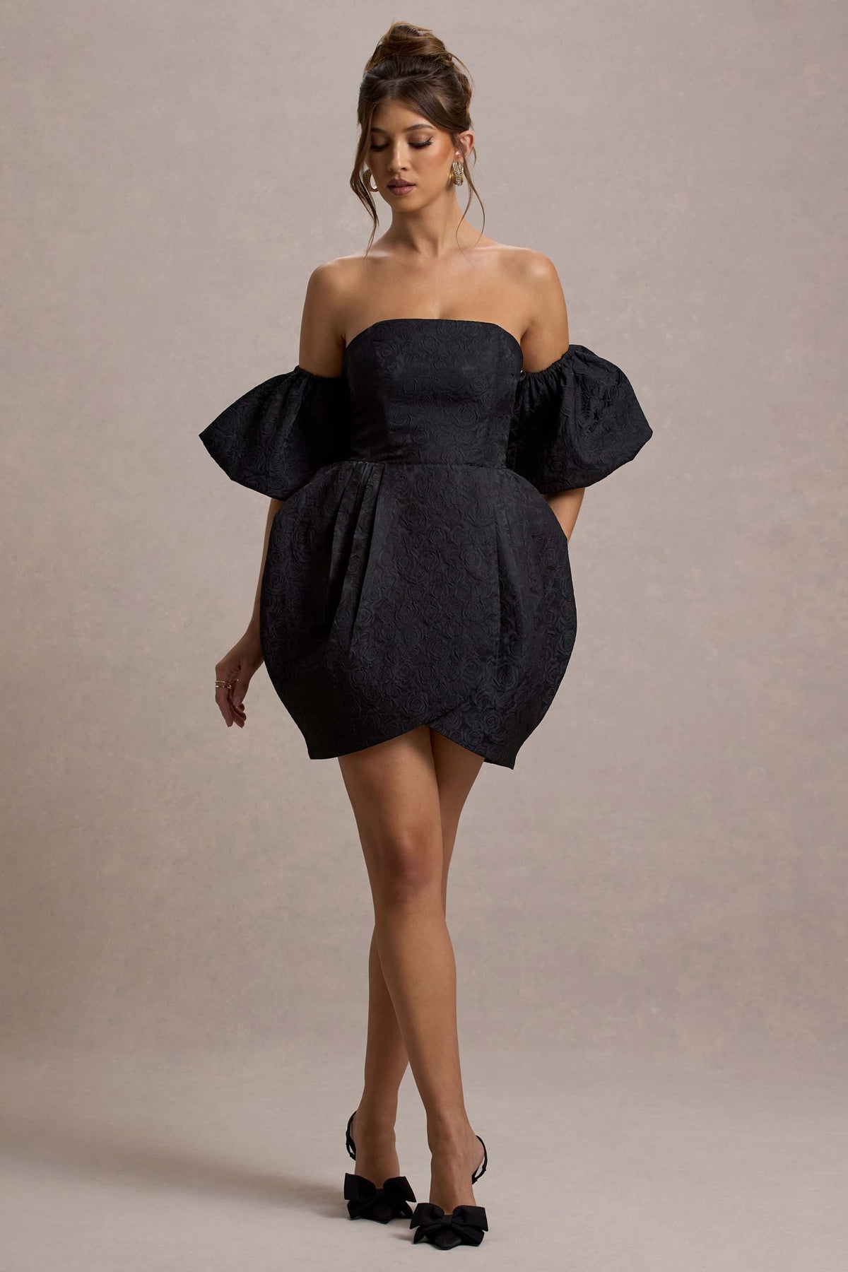 Ramone Black Bardot Mini Dress With Tulip Hem – Club L London