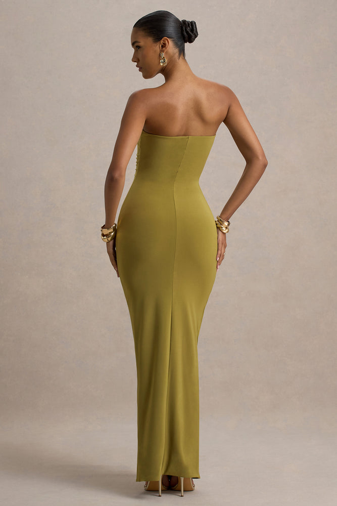 Ali Olive Sweetheart Ruched Wrap Maxi Dress – Club L London