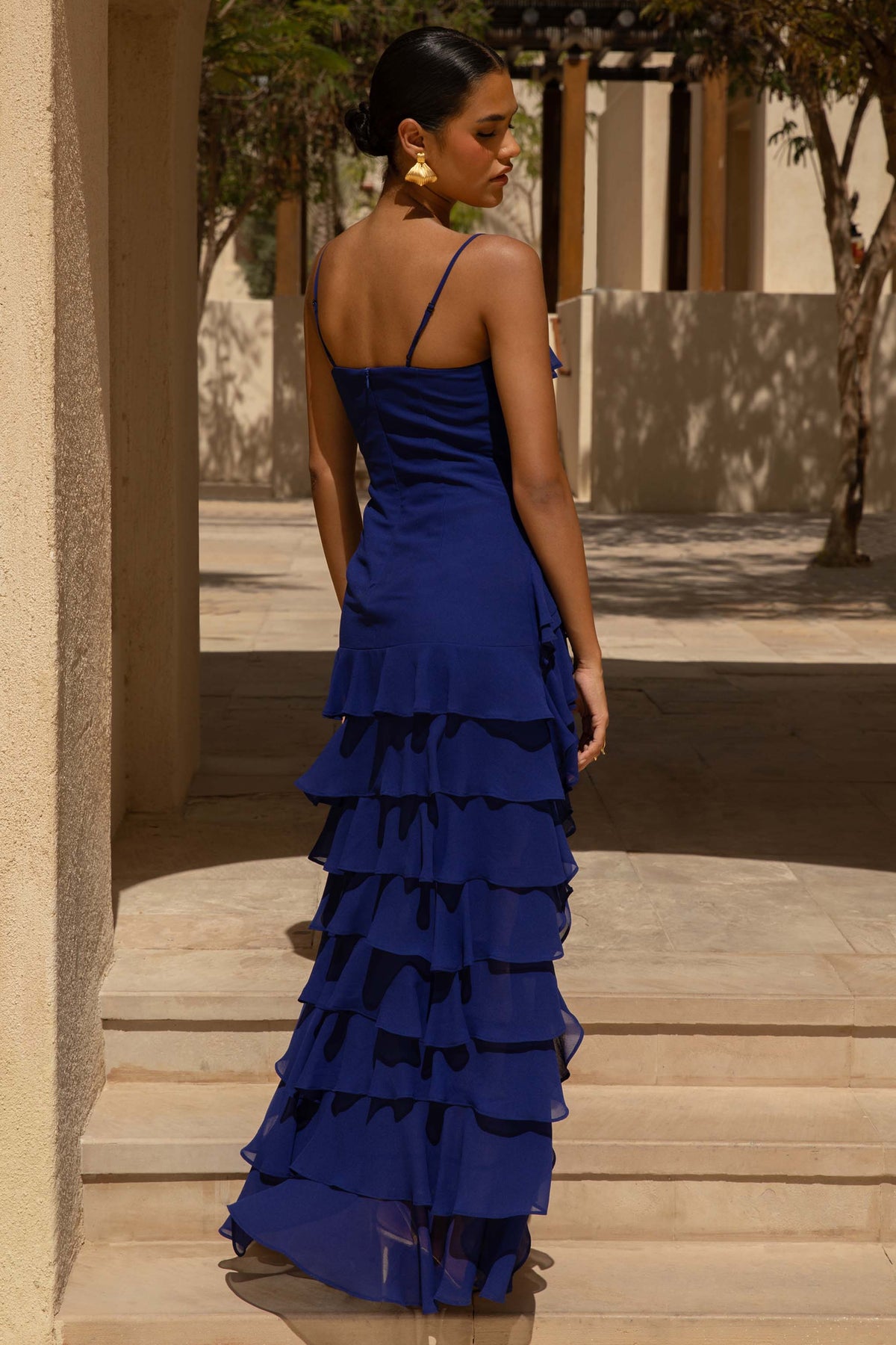 Marlee Blue Chiffon Plunge-Neck High-Low Maxi Dress Club L London - USA Marlee Blue Chiffon Plunge-Neck High-Low Maxi Dress Club L London - USA