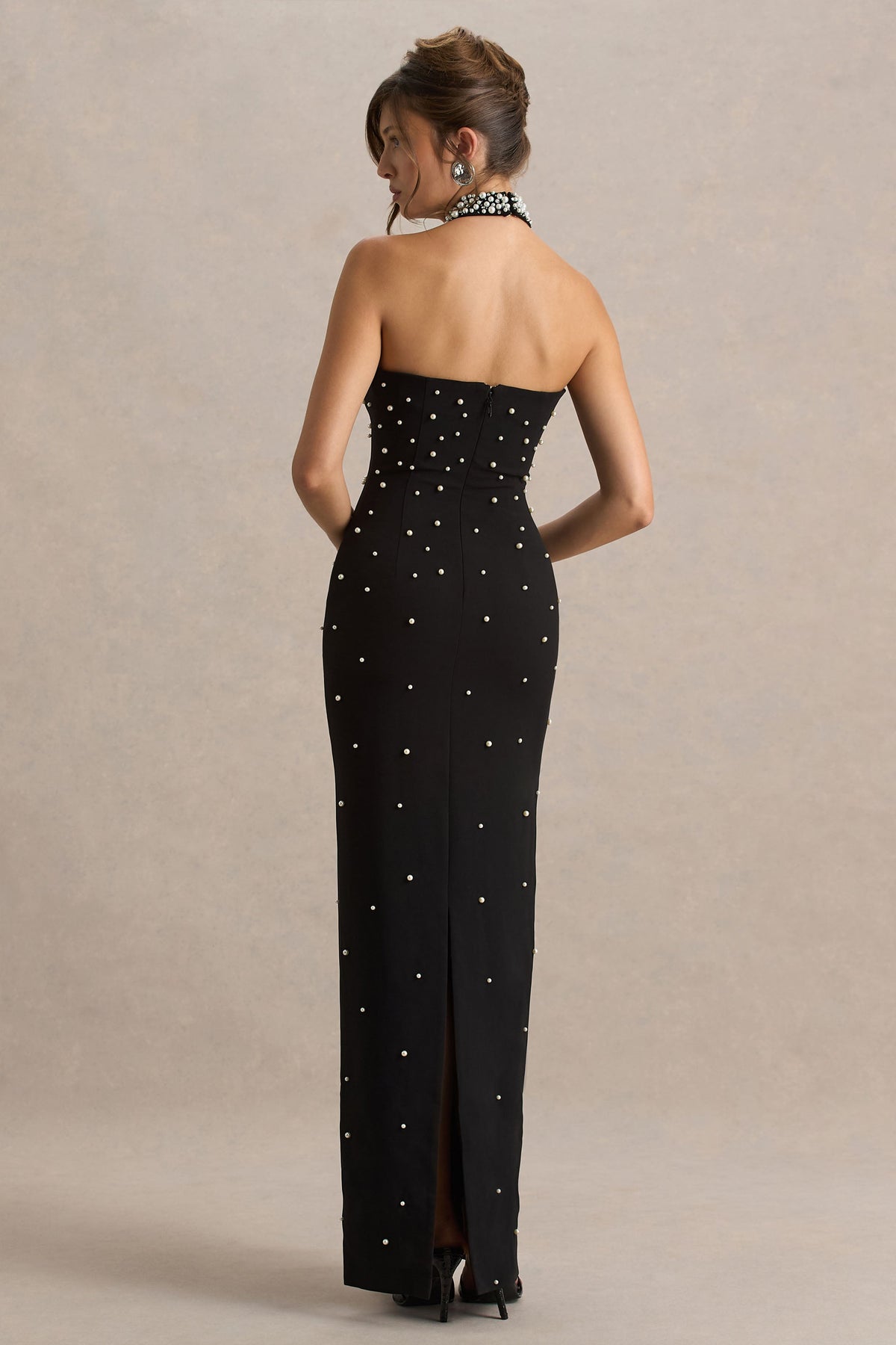 Dani | Black Embellished Halter-Neck Maxi Dress