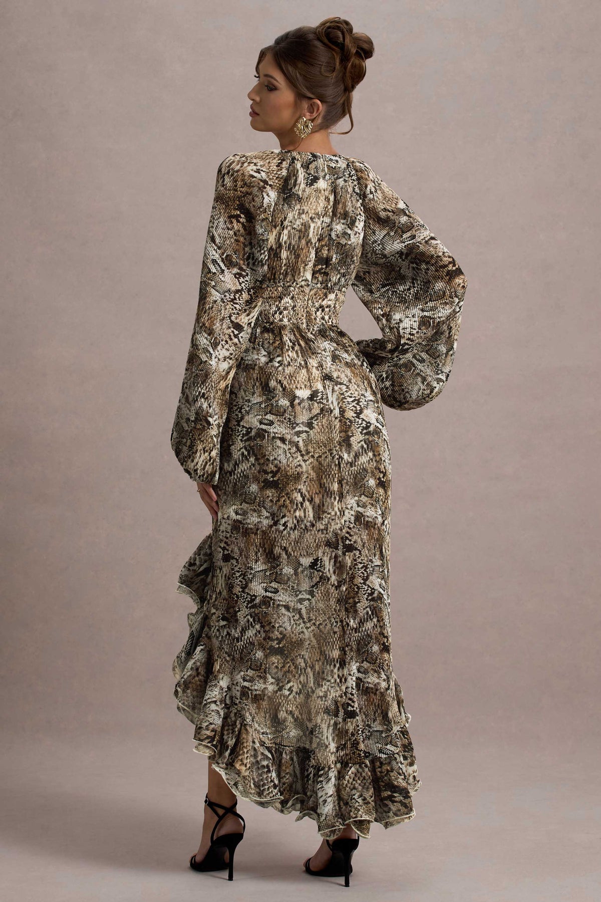 Namir Snake Print High-Low Chiffon Maxi Dress Club L London - USA Namir Snake Print High-Low Chiffon Maxi Dress Club L London - USA