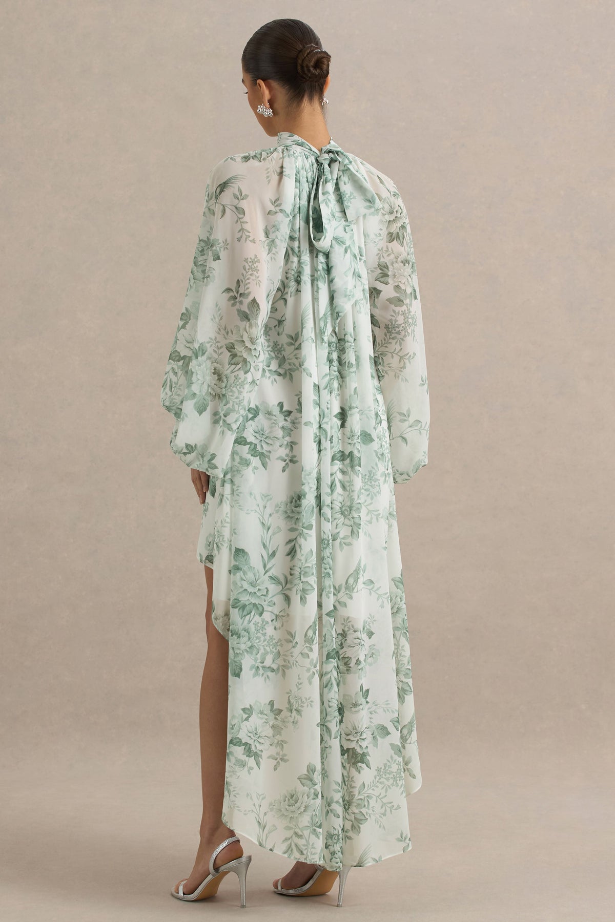 Delphia Green Floral Print High-Neck Maxi Dress Club L London - USA Delphia Green Floral Print High-Neck Maxi Dress Club L London - USA