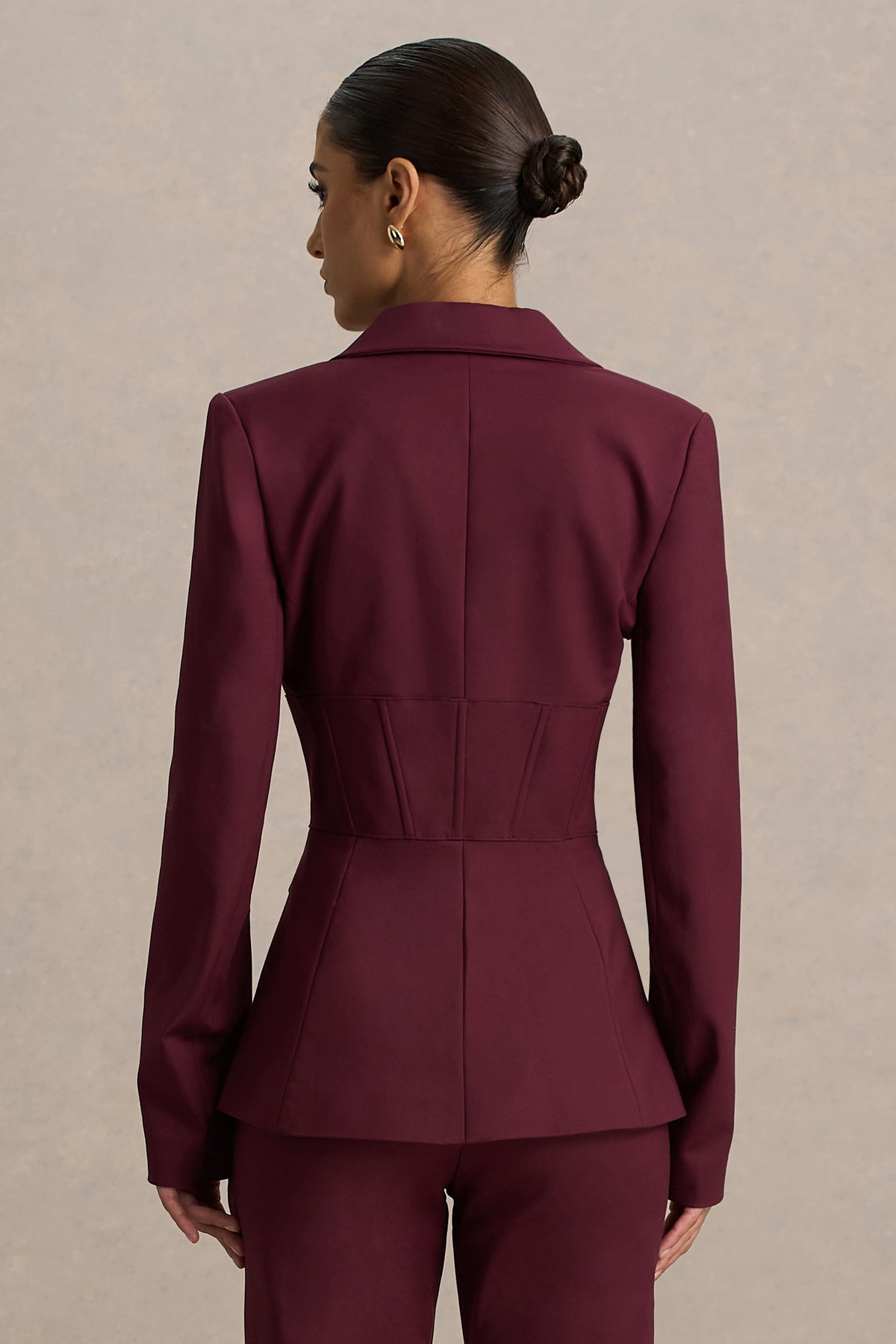 Unbeaten Burgundy Fitted Corset Blazer Jacket Club L London - USA Unbeaten Burgundy Fitted Corset Blazer Jacket Club L London - USA