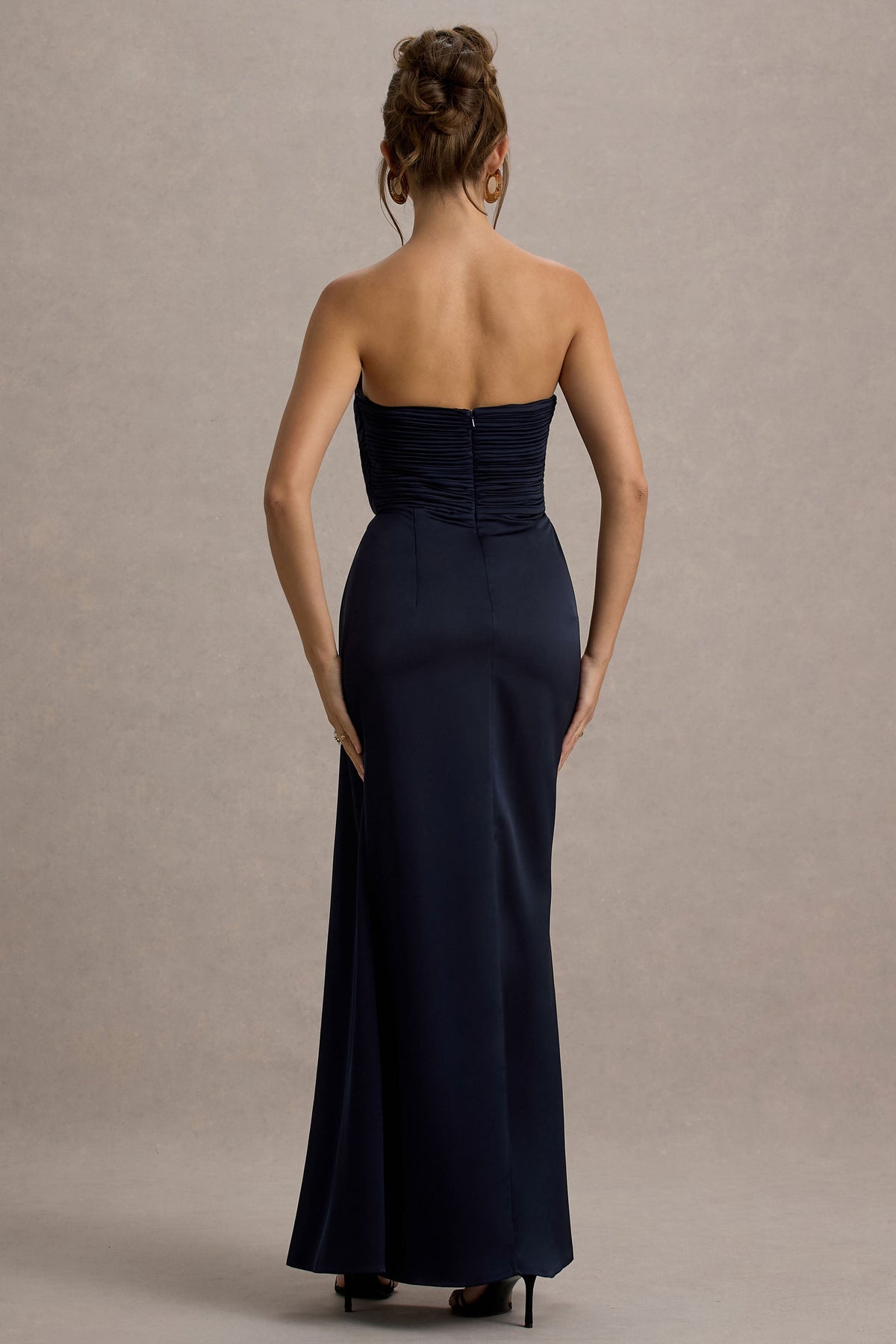 Edel Navy Satin Strapless Maxi Dress With Drape Club L London - USA Edel Navy Satin Strapless Maxi Dress With Drape Club L London - USA