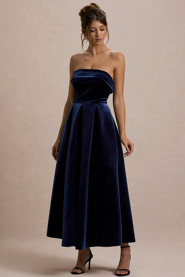 Addina Navy Velvet Bandeau Skater Midi Dress – Club L London - USA