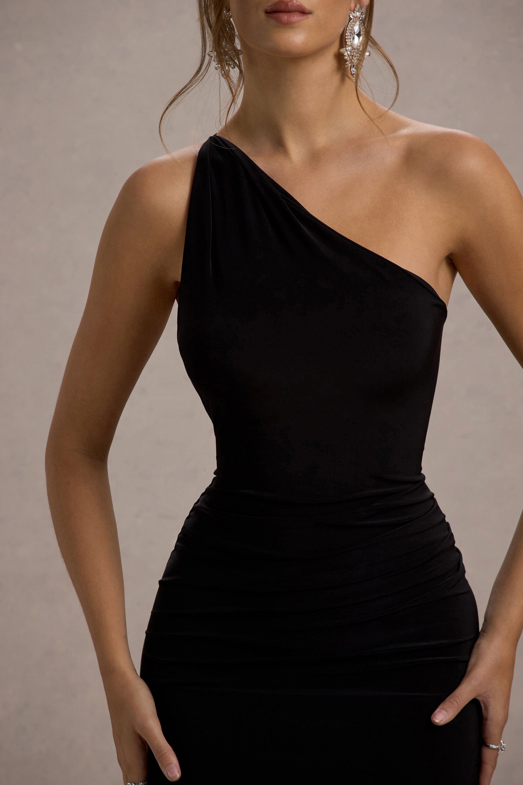 Dressing Up | Black One Shoulder Maxi Dress With Open Back Detail - Club L London - USA