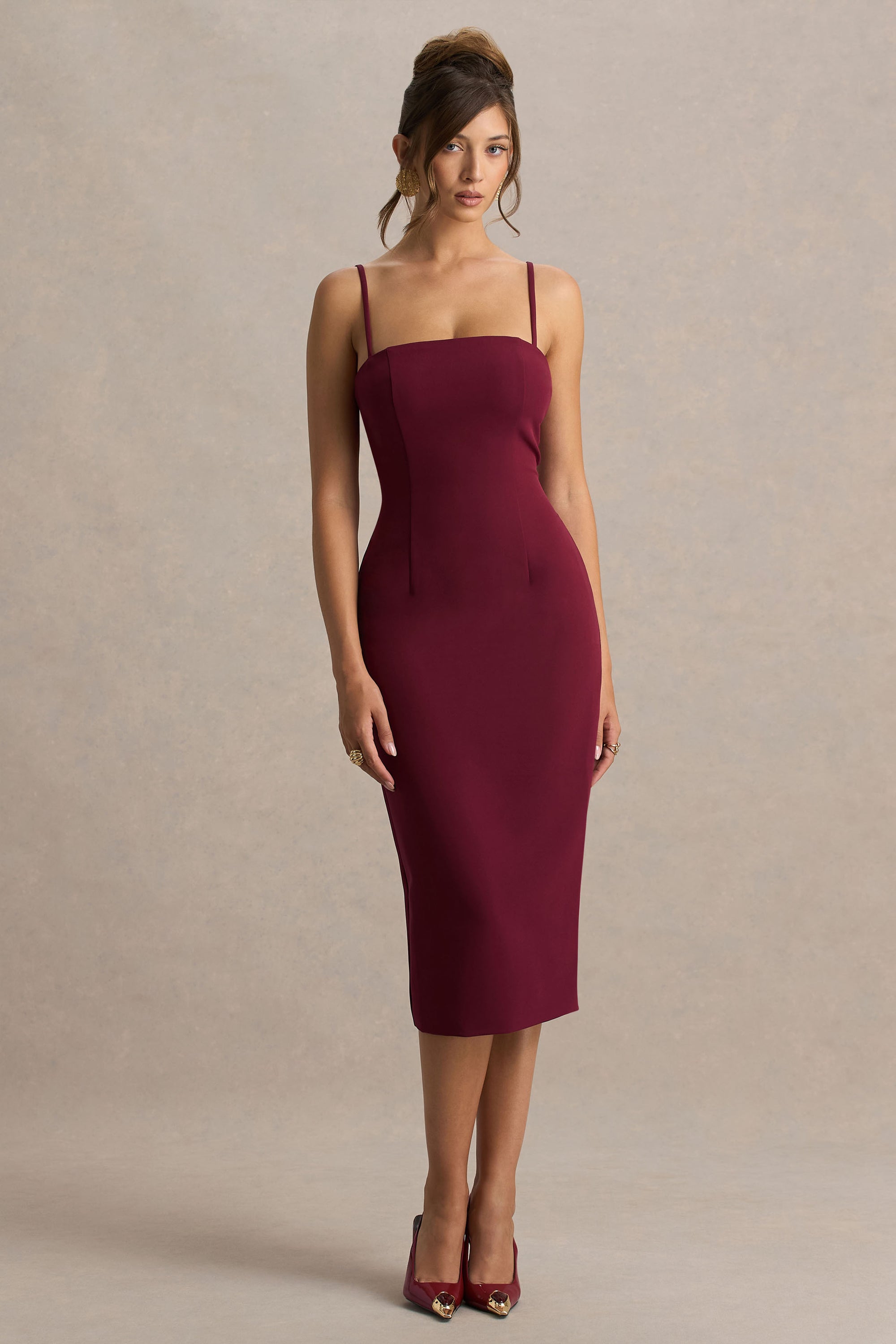 belk burgundy dress Emma & Michelle Women's Long Sleeve Solid Airflow A-Line Dress