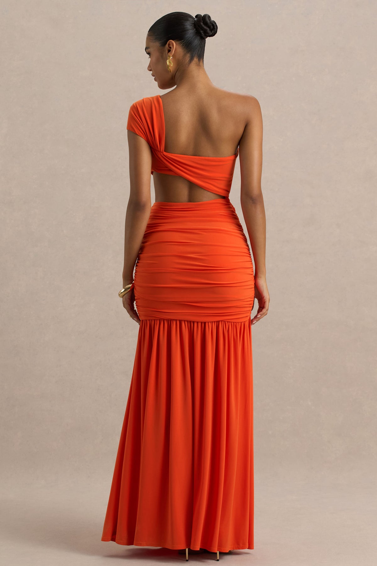 Cadiz Orange Asymmetric Maxi Dress With Cut-Out Detail and Open-Back Club L London - USA Cadiz Orange Asymmetric Maxi Dress With Cut-Out Detail and Open-Back Club L London - USA
